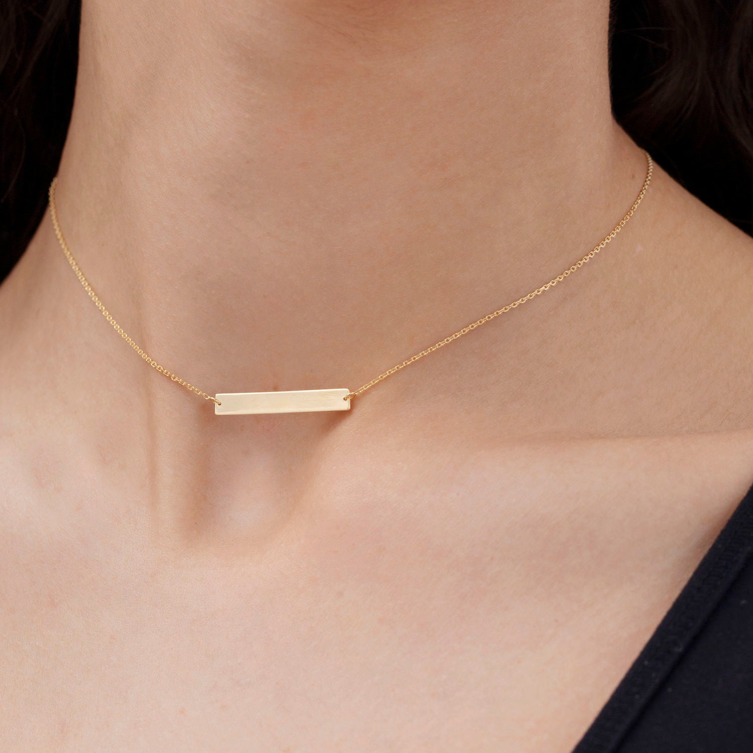 14K Gold Engravable Bar Choker Necklace