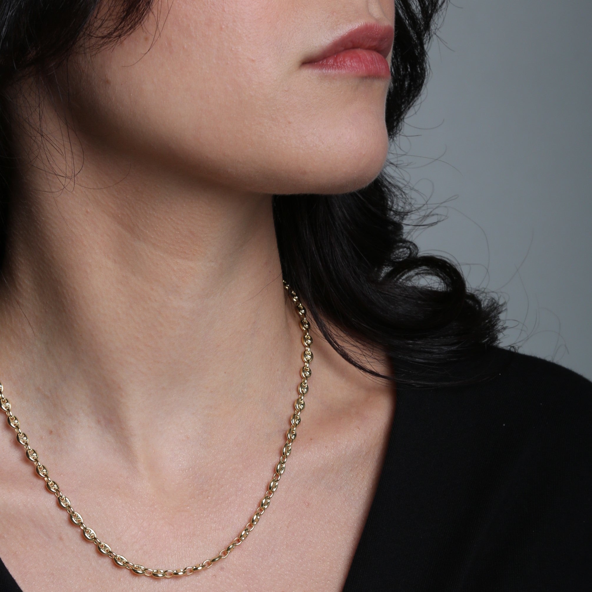 14K Gold Puffed Mariner Necklace