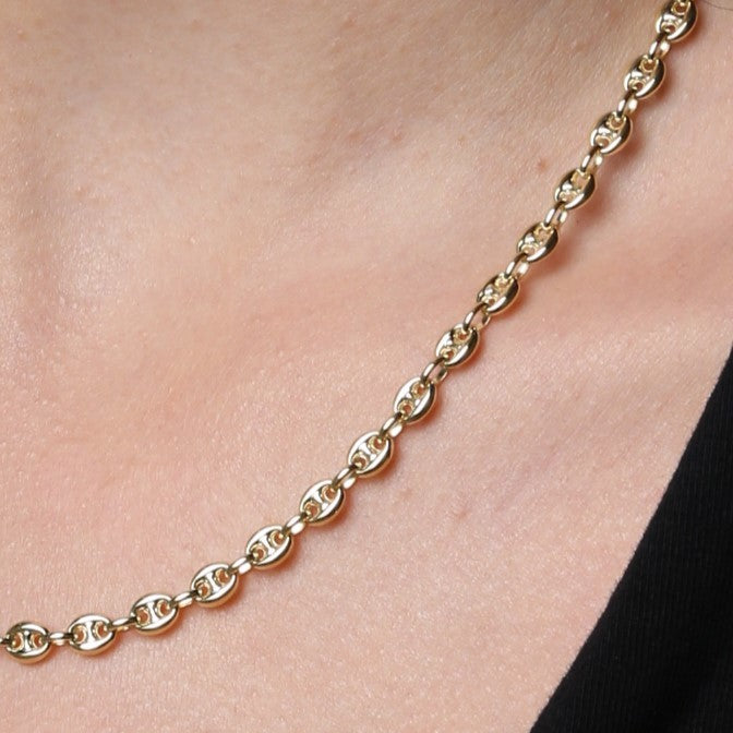 14K Gold Puffed Mariner Necklace
