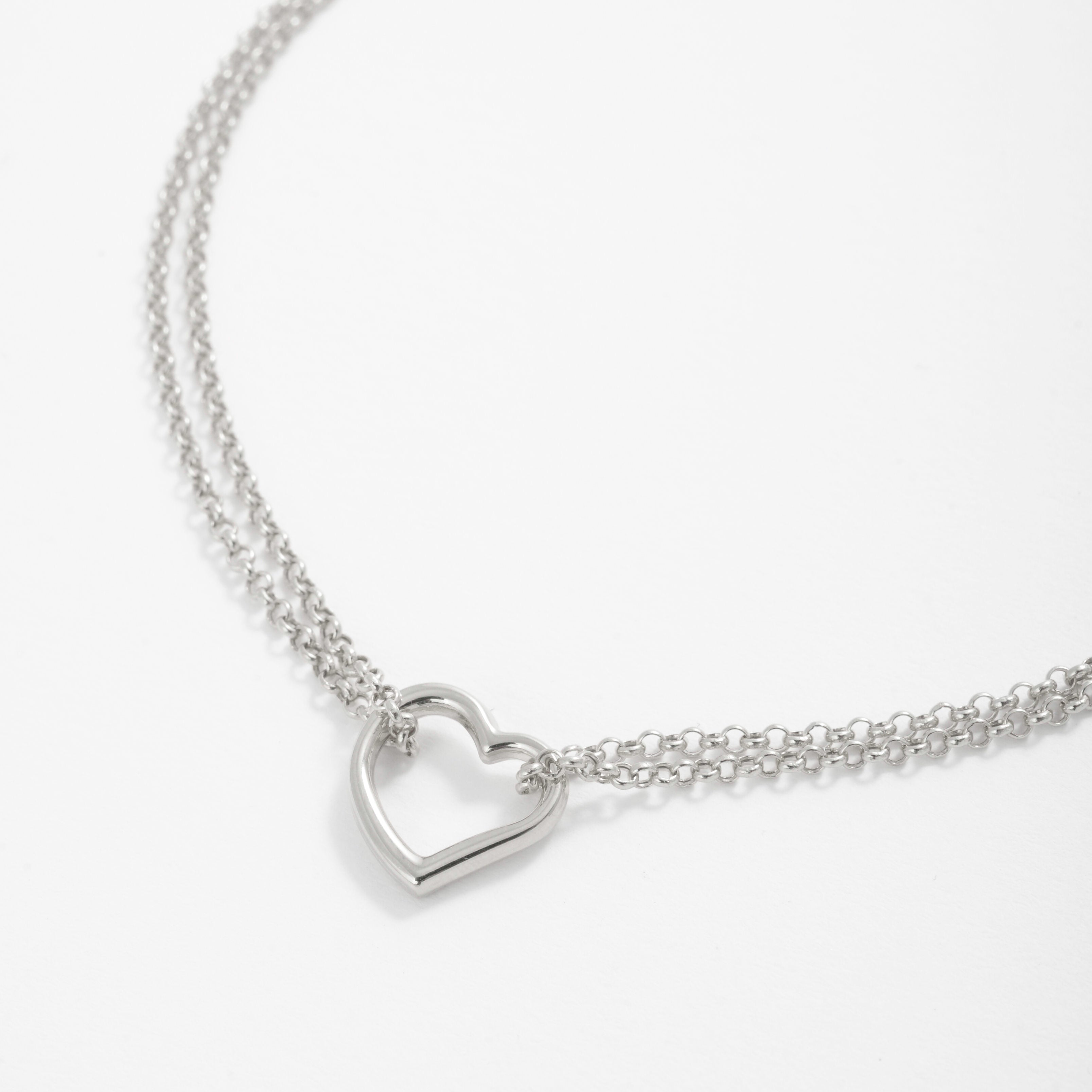 14K White Gold Open Heart Anklet