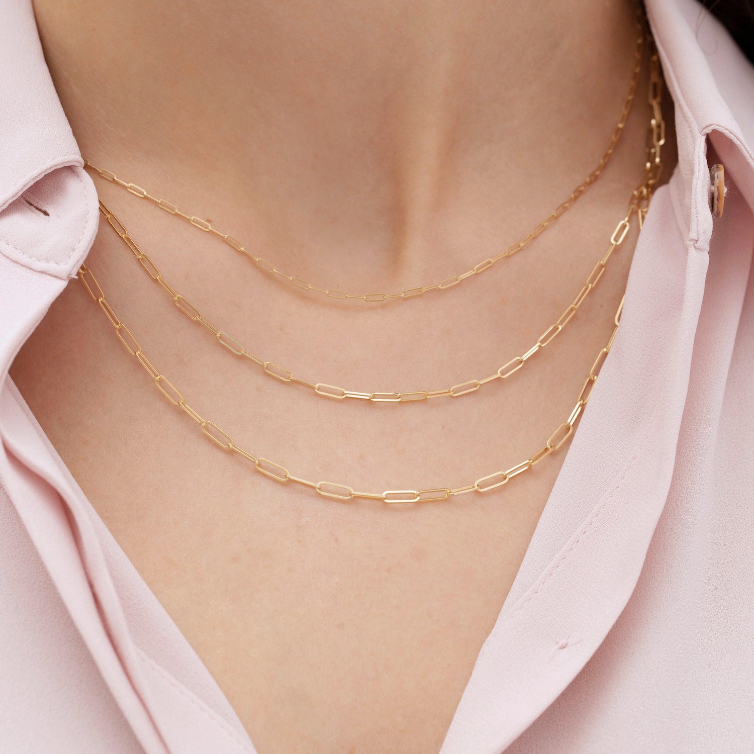 14K Solid Gold Paperclip Necklace – 1.5mm-4mm Yellow Gold Chain with Lobster Clasp