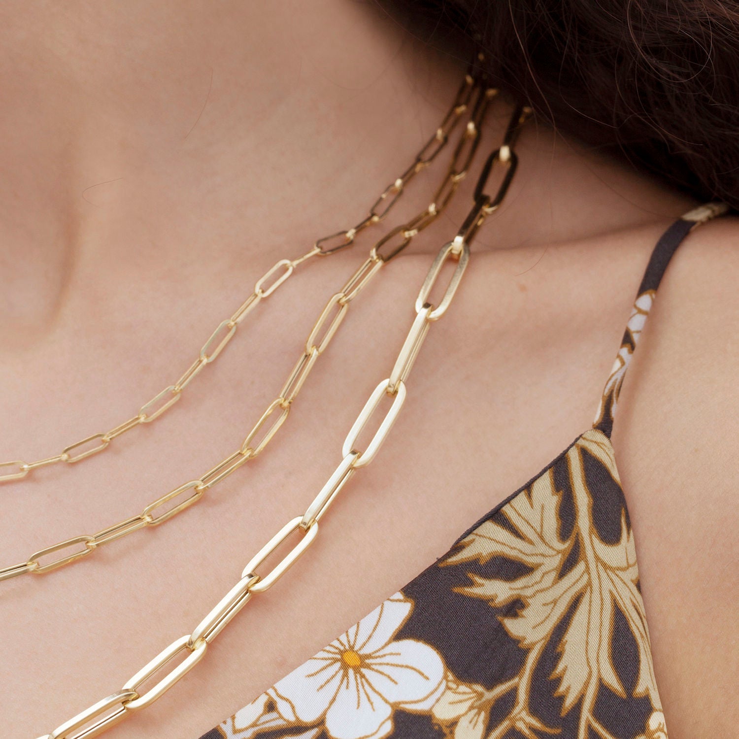 14K Gold Paperclip Necklace Chain Women