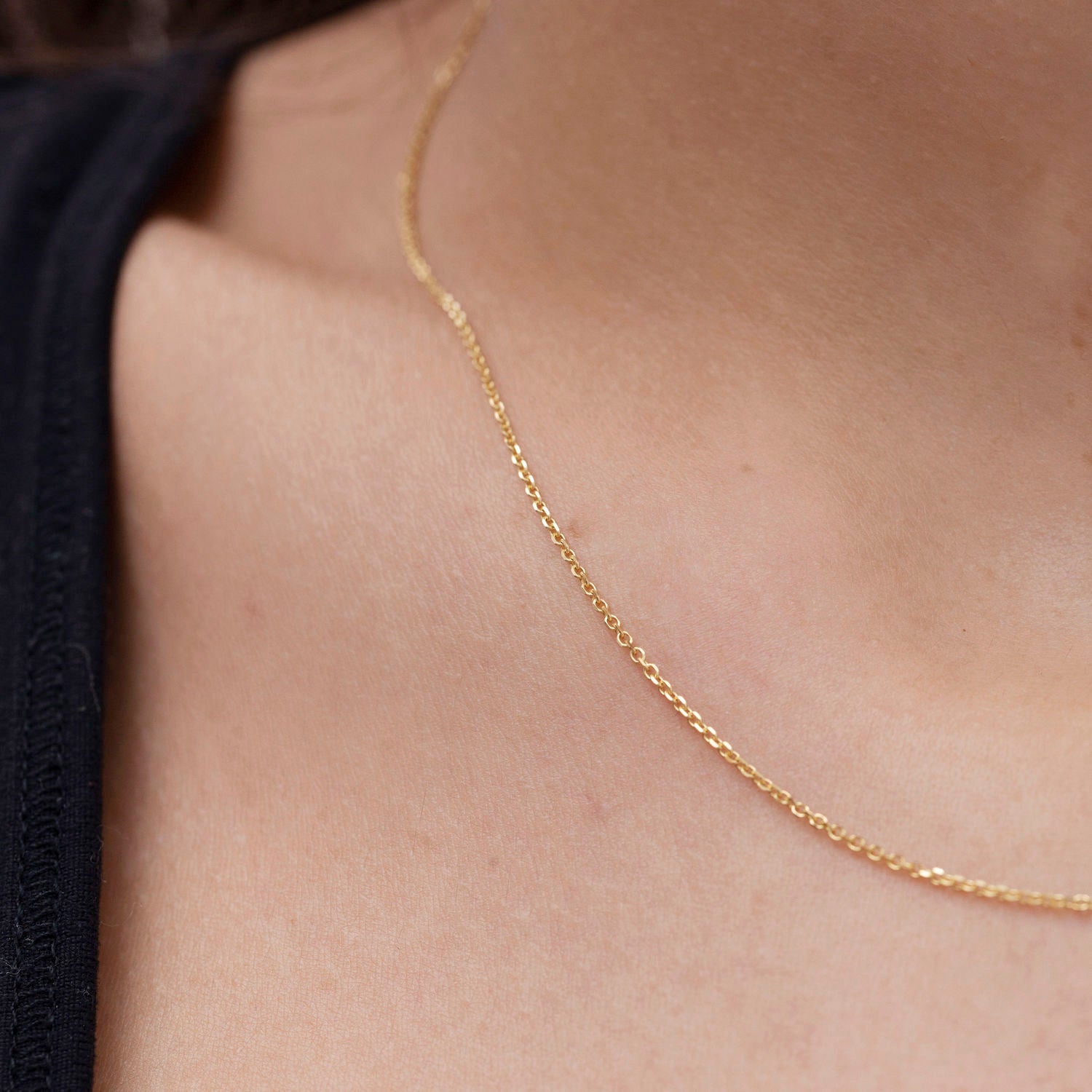 14K Gold Diamond Cut Cable Necklace Chain Women
