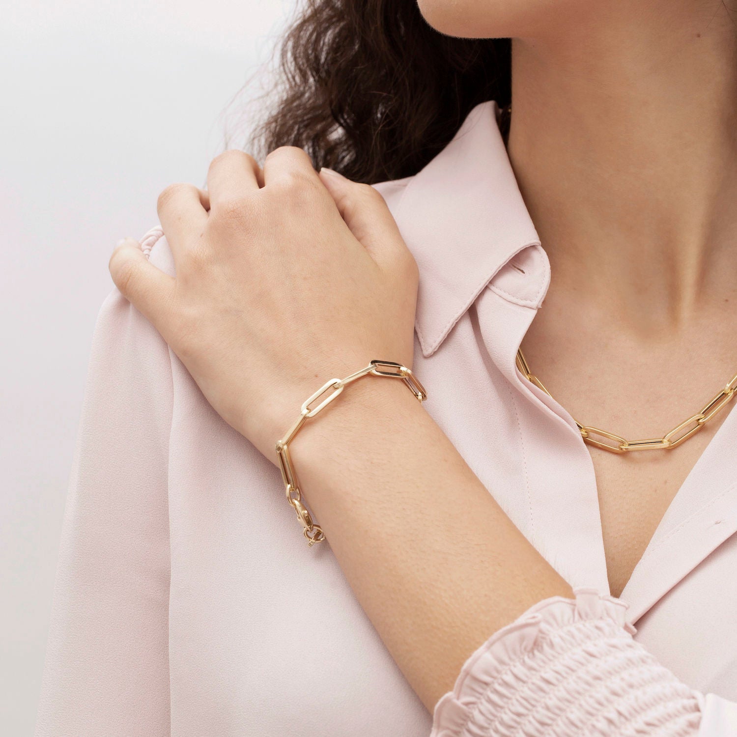 14K Gold Thick Paperclip Bracelet Women