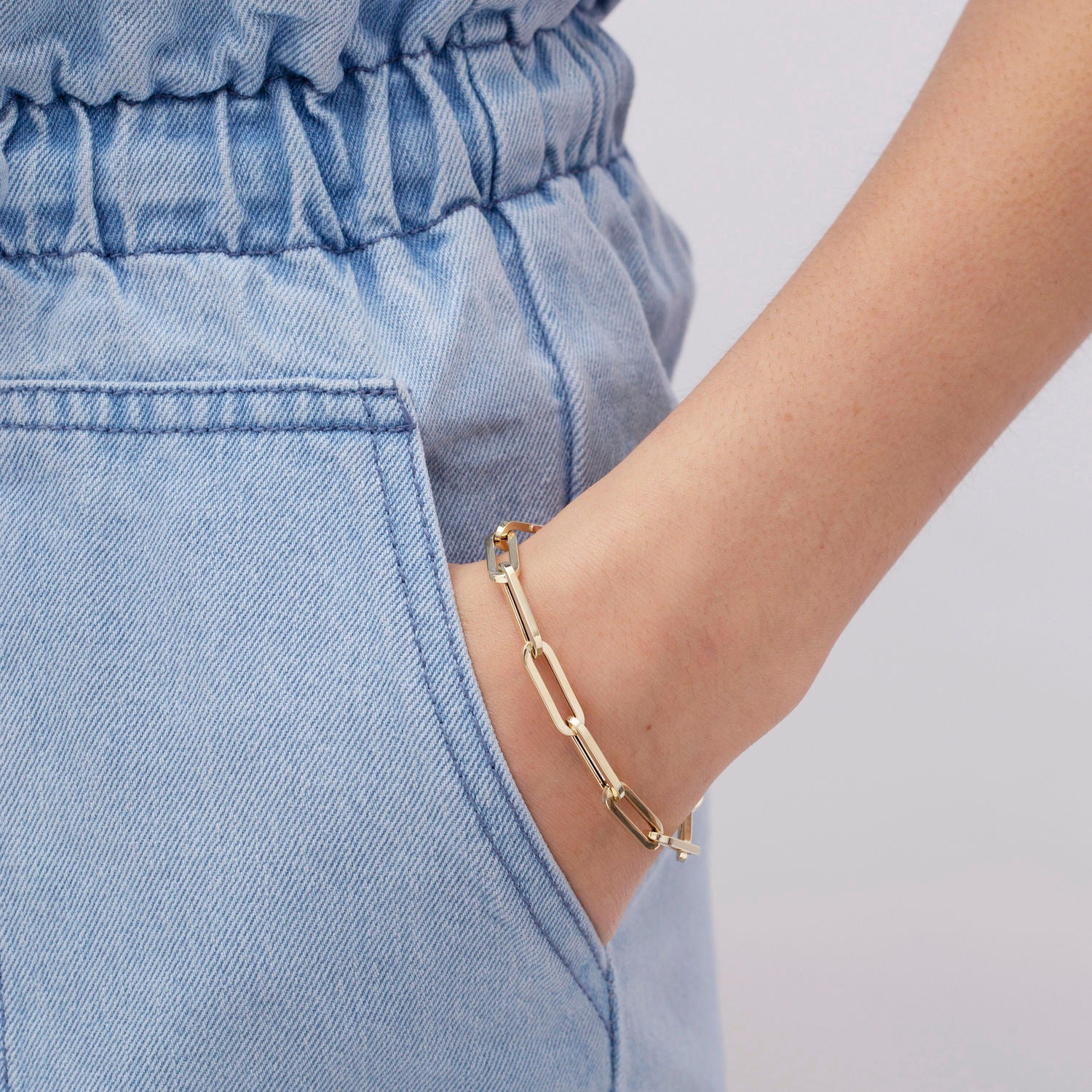14K Gold Thick Paperclip Bracelet Women