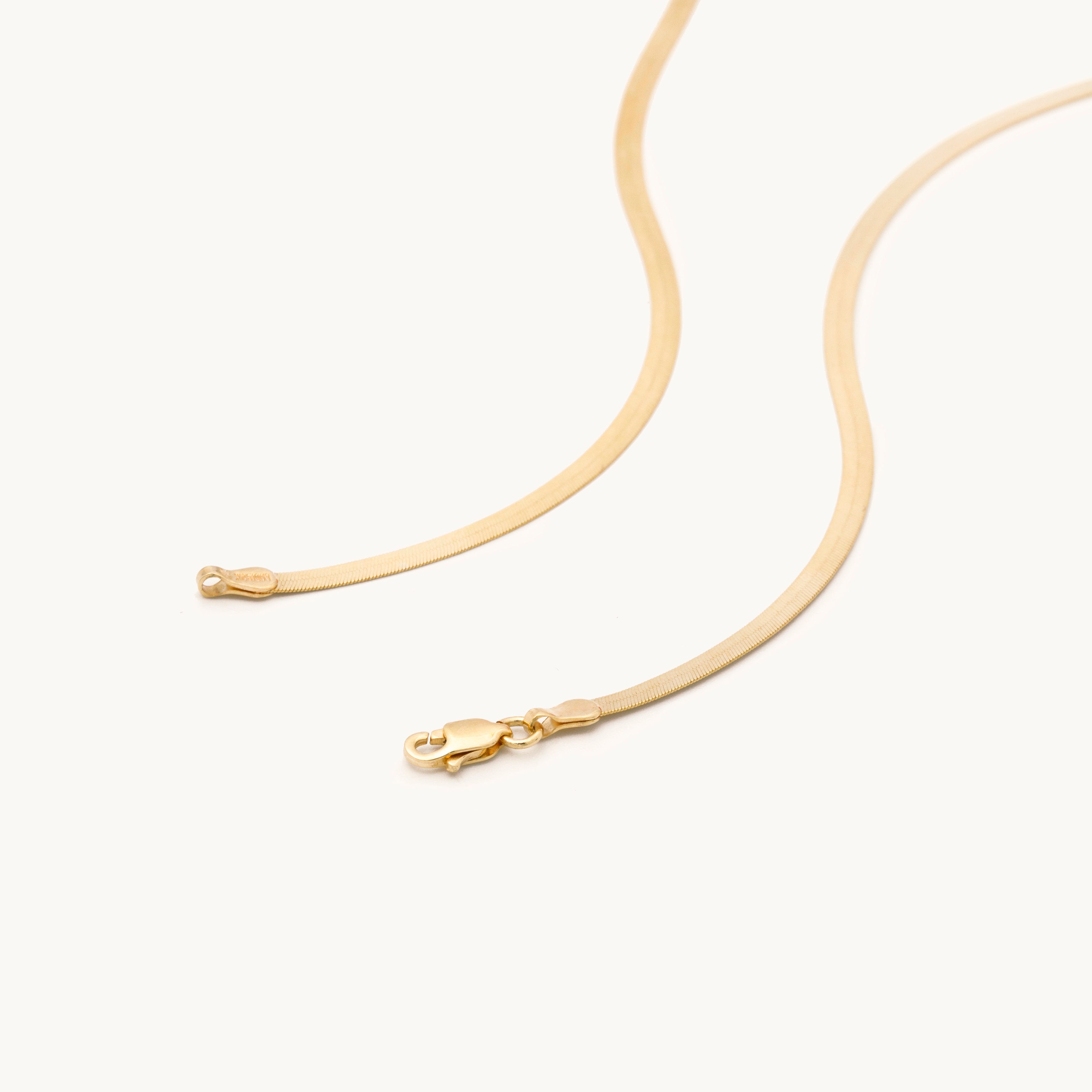 14K GOLD HERRINGBONE NECKLACE CHAIN WOMEN