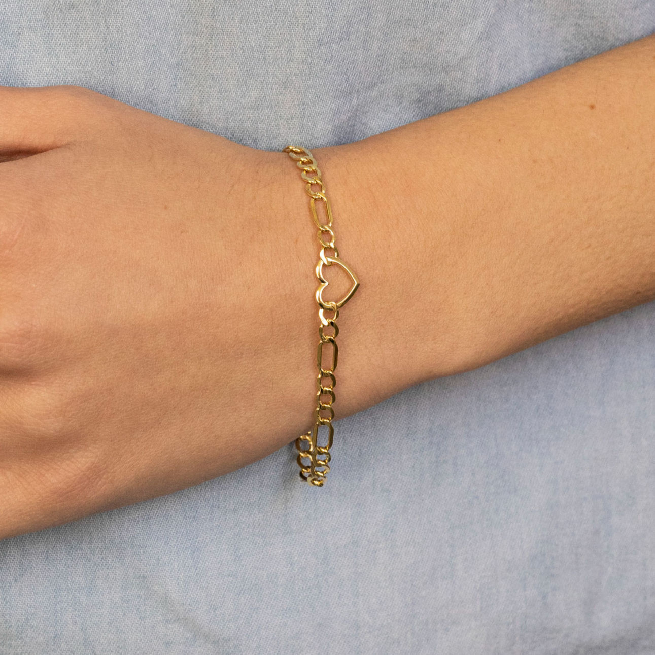 14K Gold Figaro Heart Bracelet