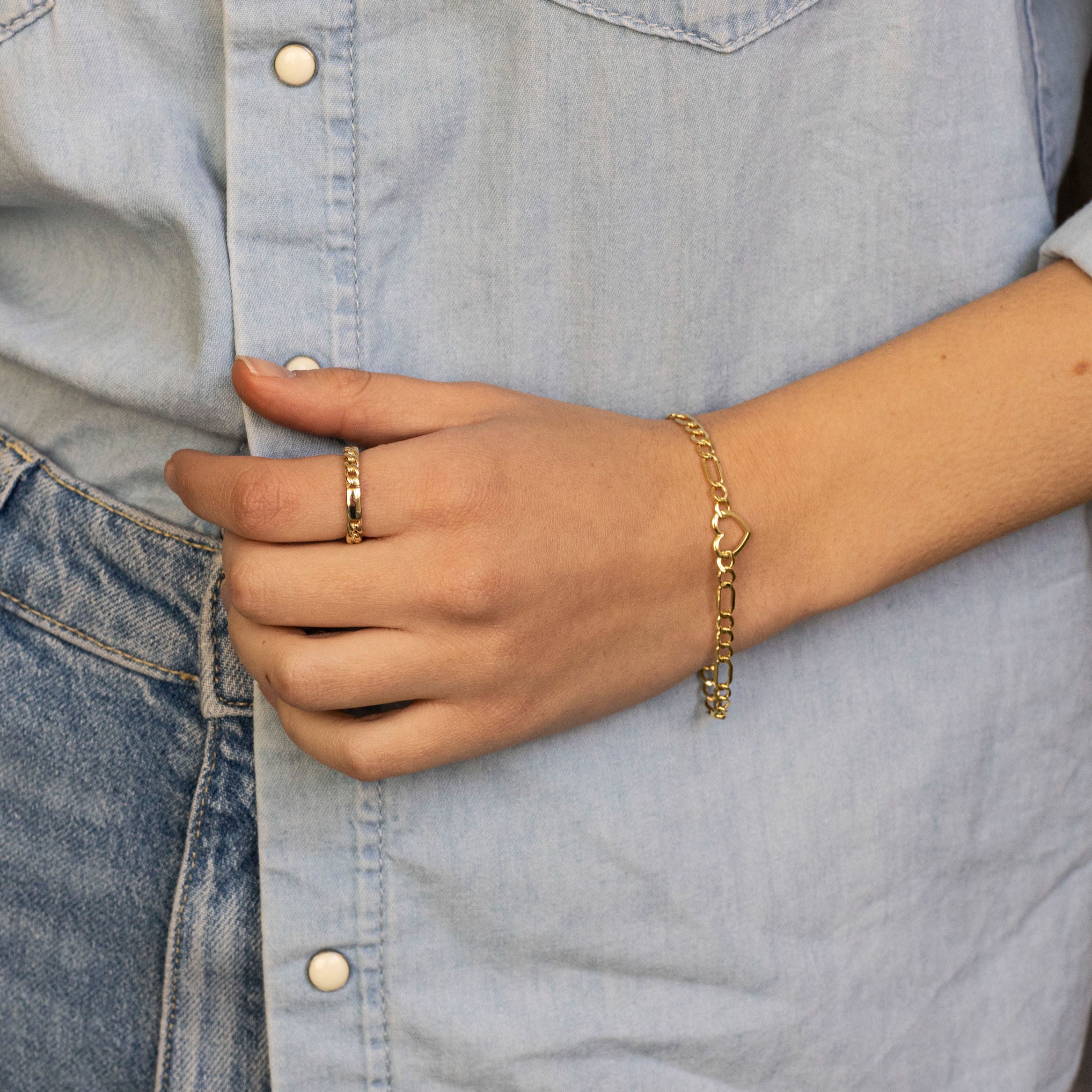 14K Gold Figaro Heart Bracelet