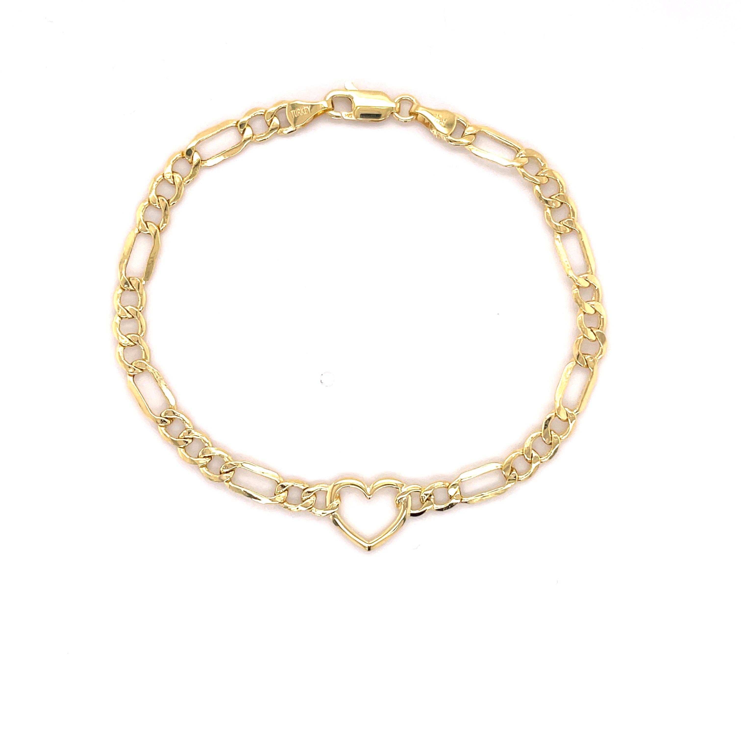 14K Gold Figaro Heart Bracelet