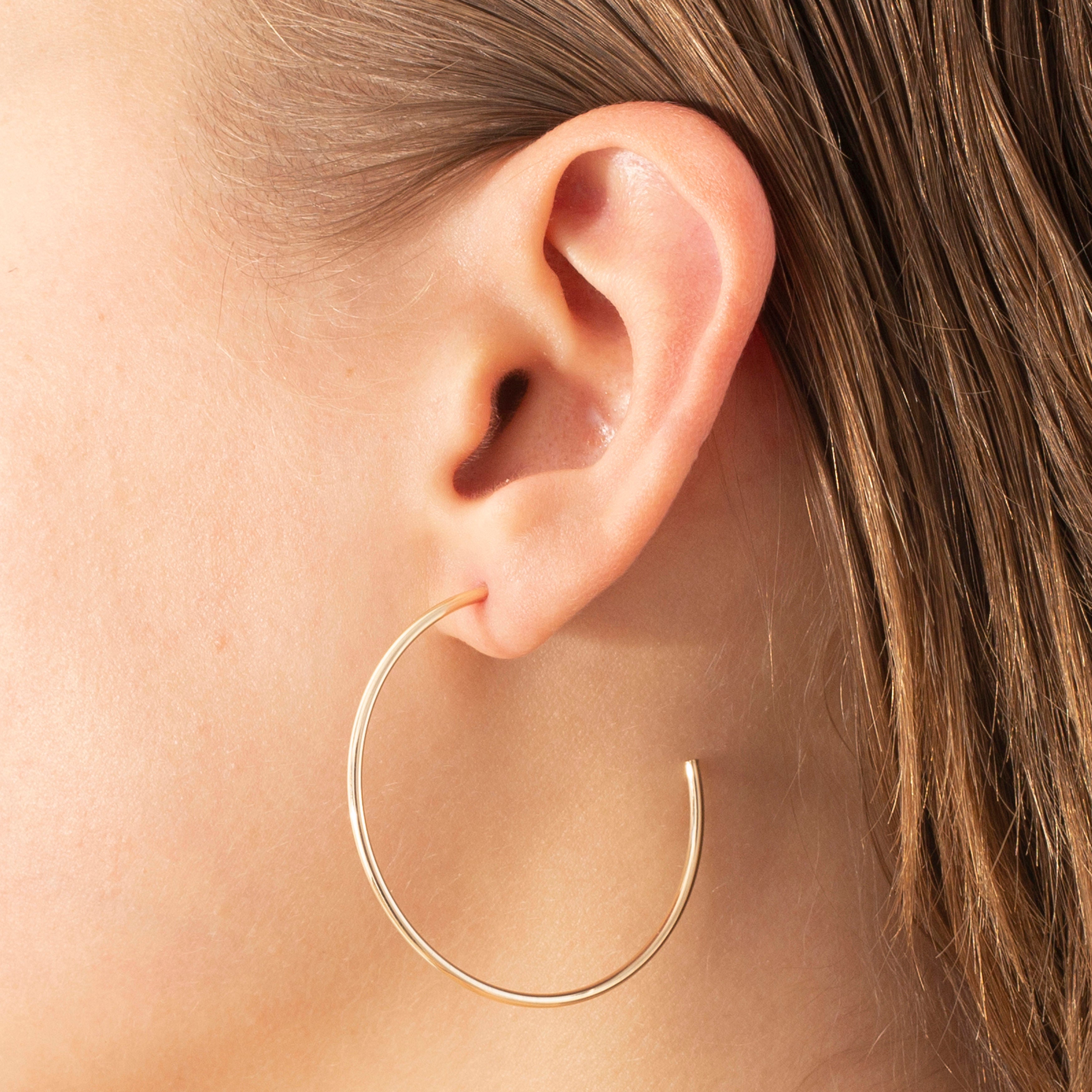14K Gold Thin 40mm C-Hoop Earrings, Yellow or Rose Gold