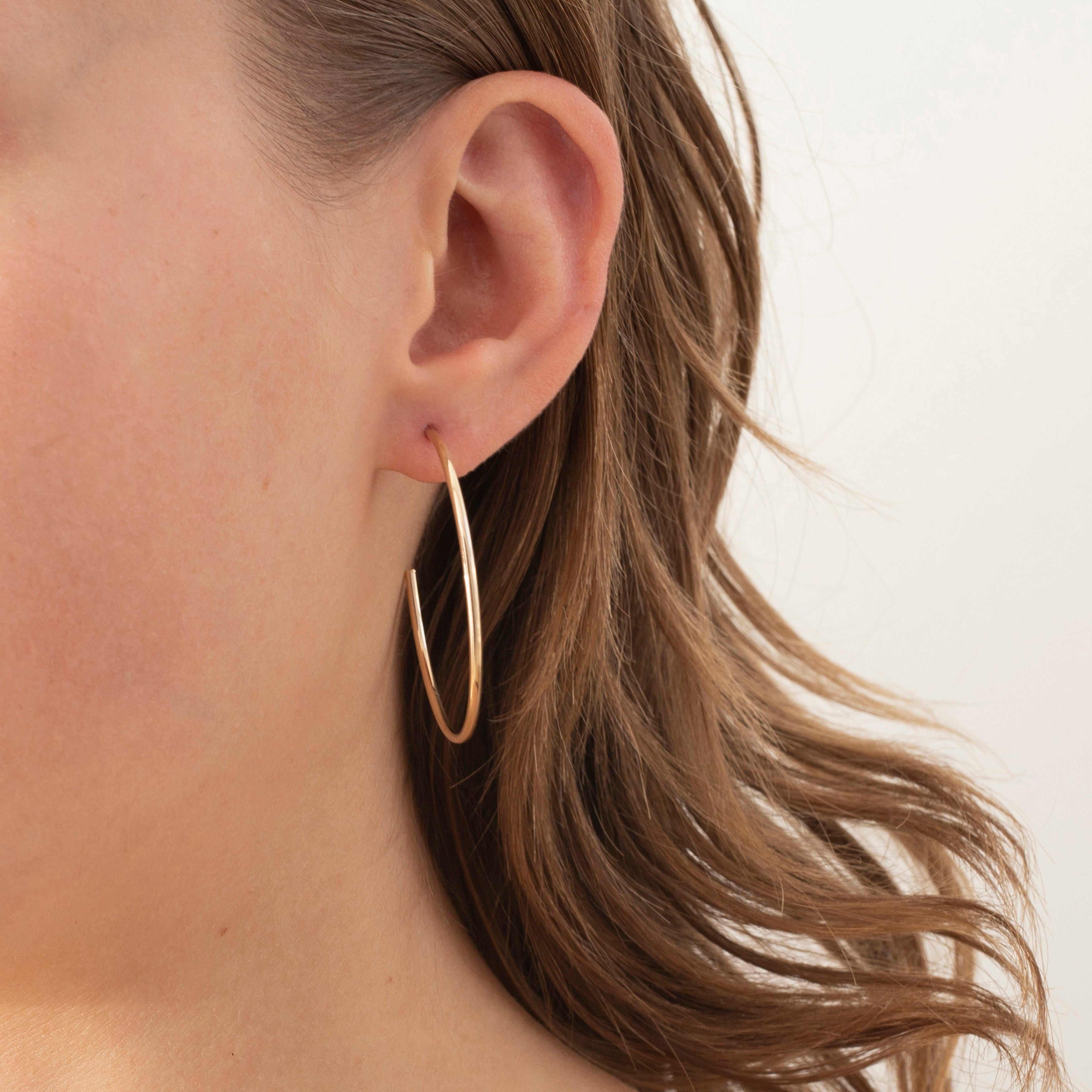 14K Gold Thin 40mm C-Hoop Earrings, Yellow or Rose Gold