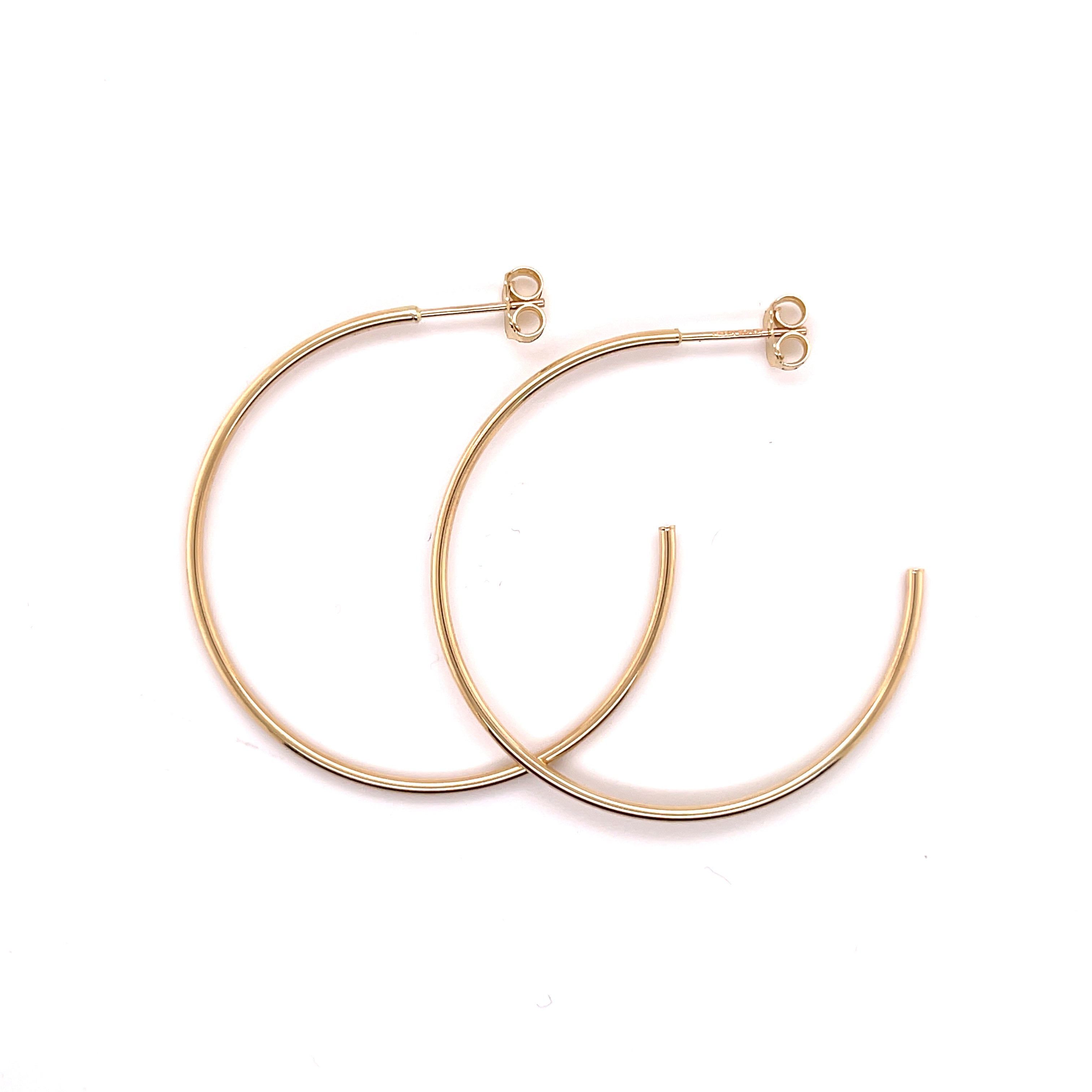 14K Gold Thin 40mm C-Hoop Earrings, Yellow and White Gold