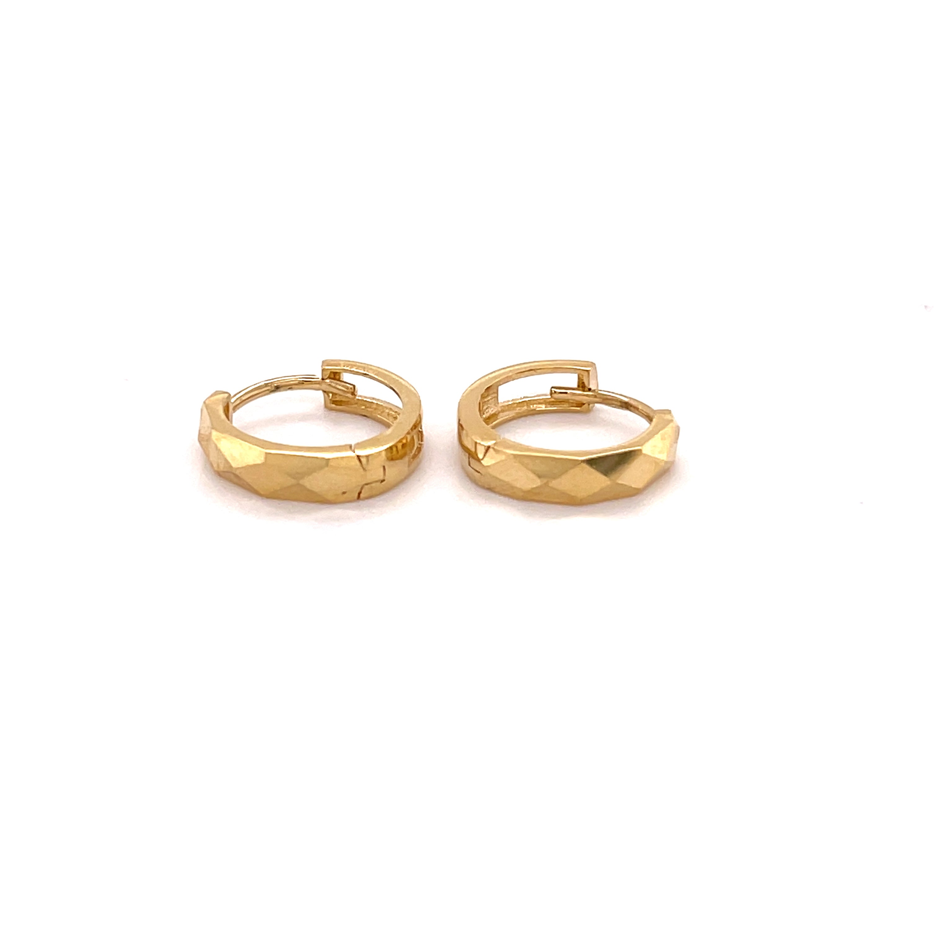 14K Gold Faceted Huggie Hoop Earrings