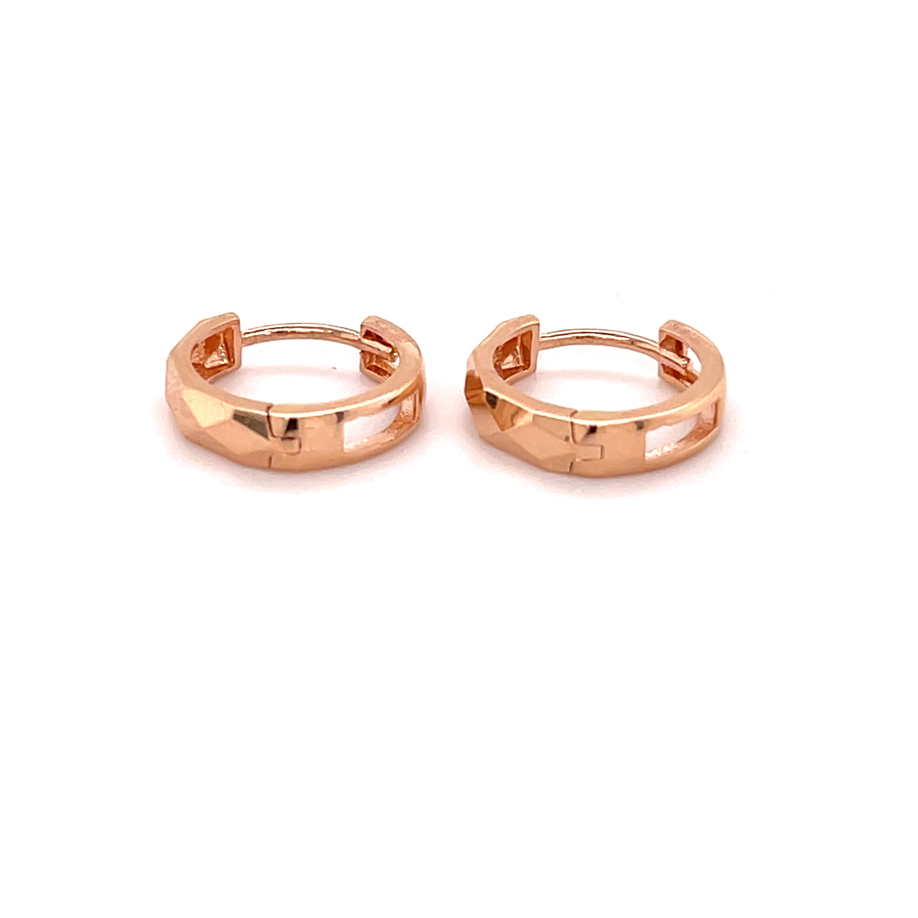 14K Rose Gold Faceted Huggie Hoops