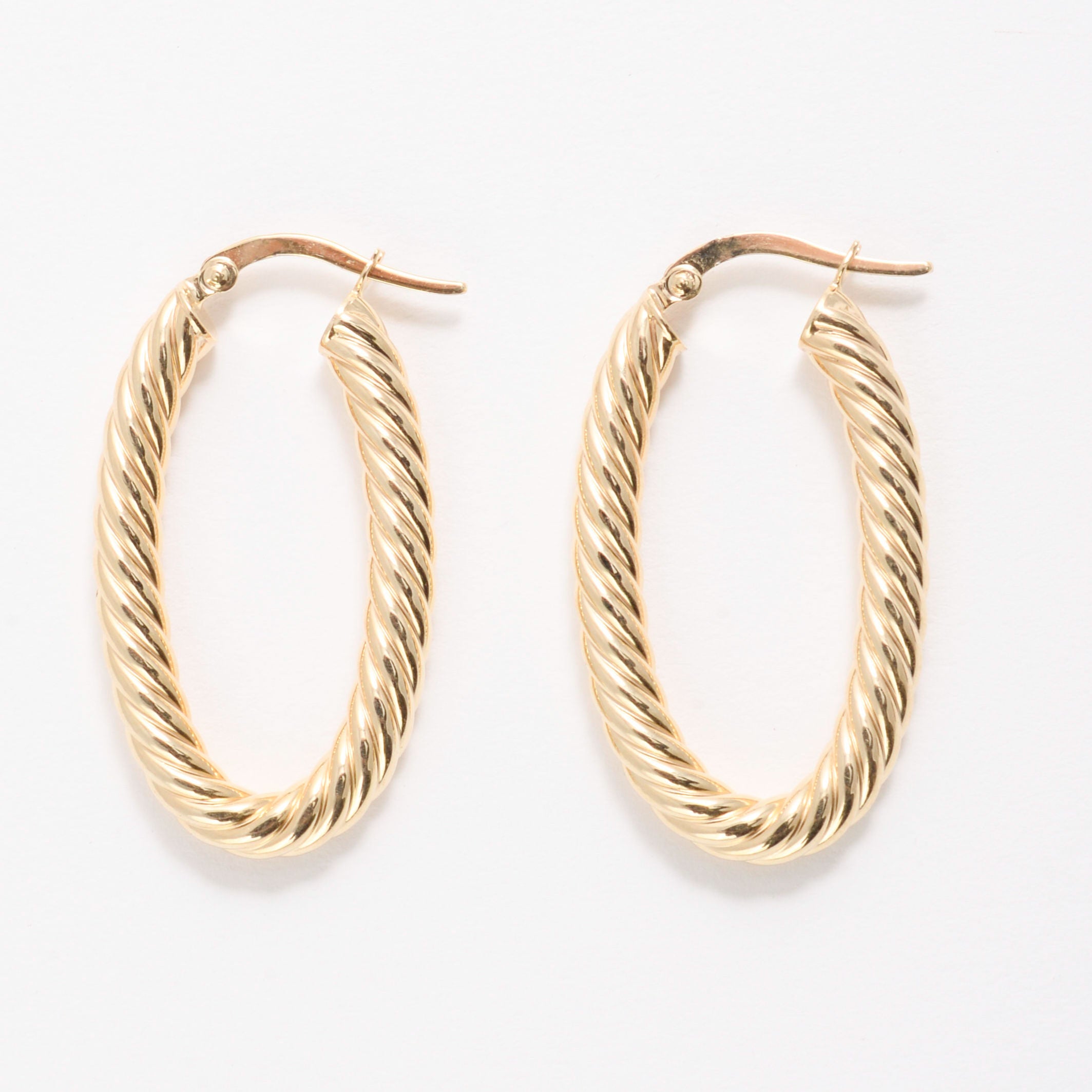 14K Gold Large Twist Oval Hoops