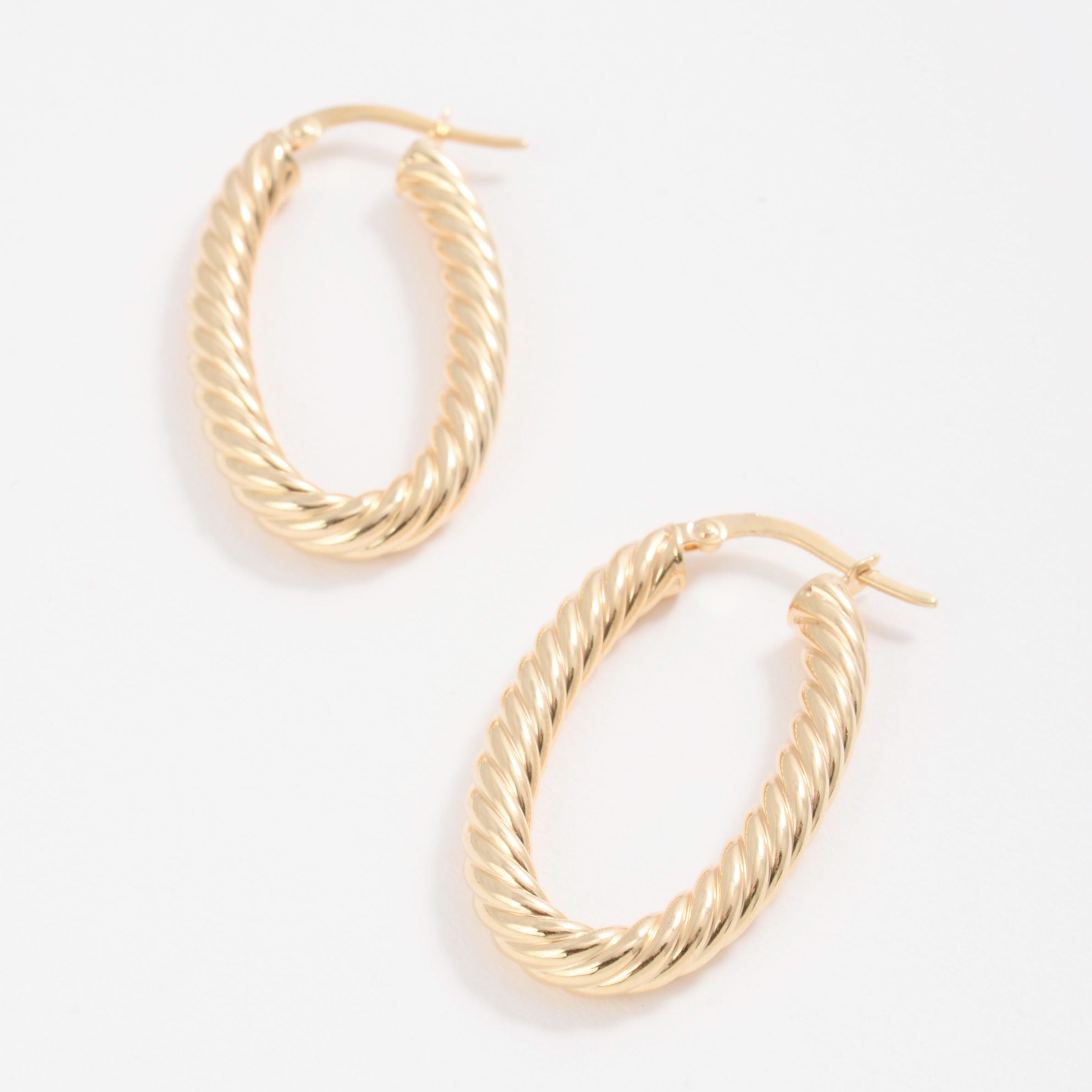 14K Gold Large Oval Twist Rope Hoops