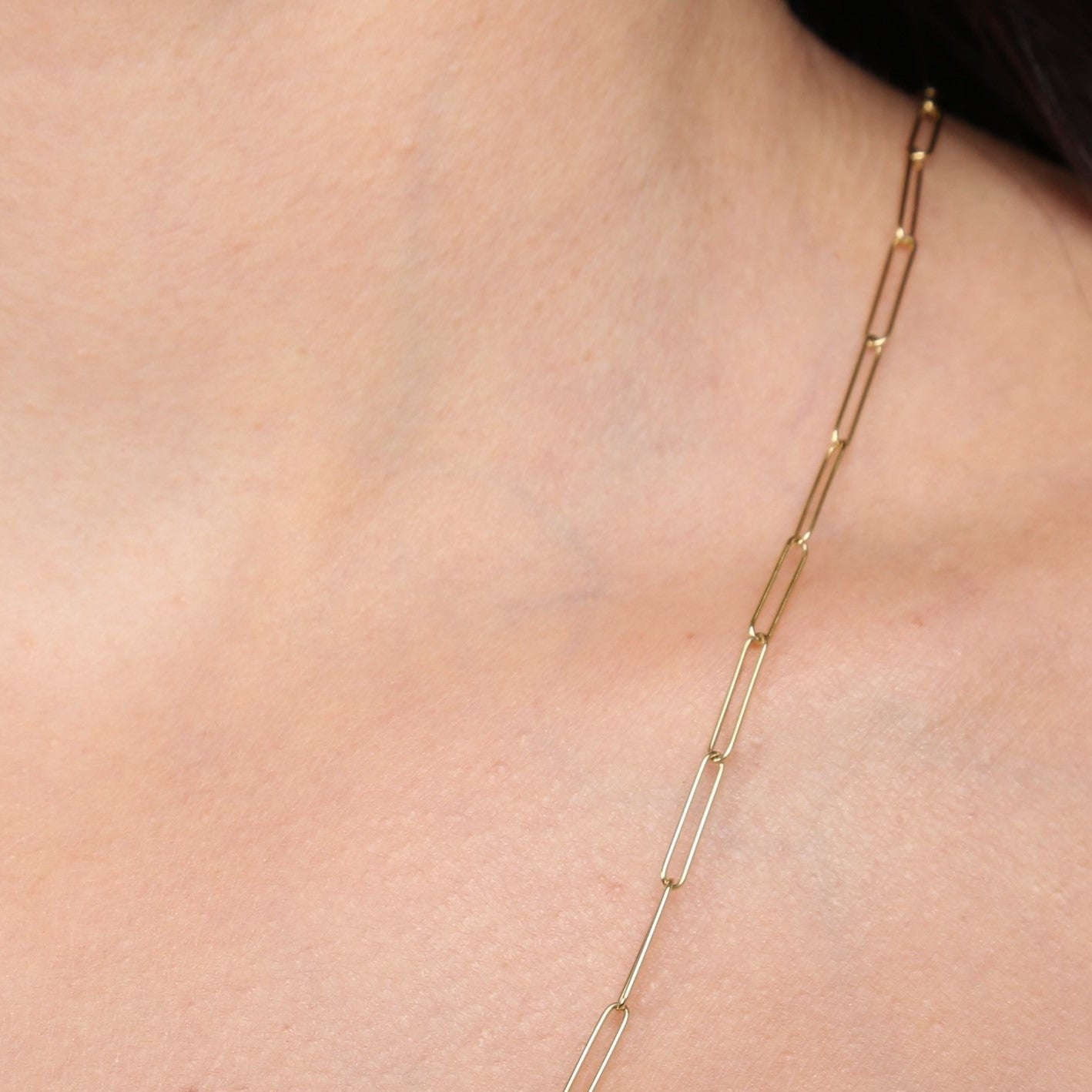 14K Gold Long Paperclip Link Necklace Chain Women