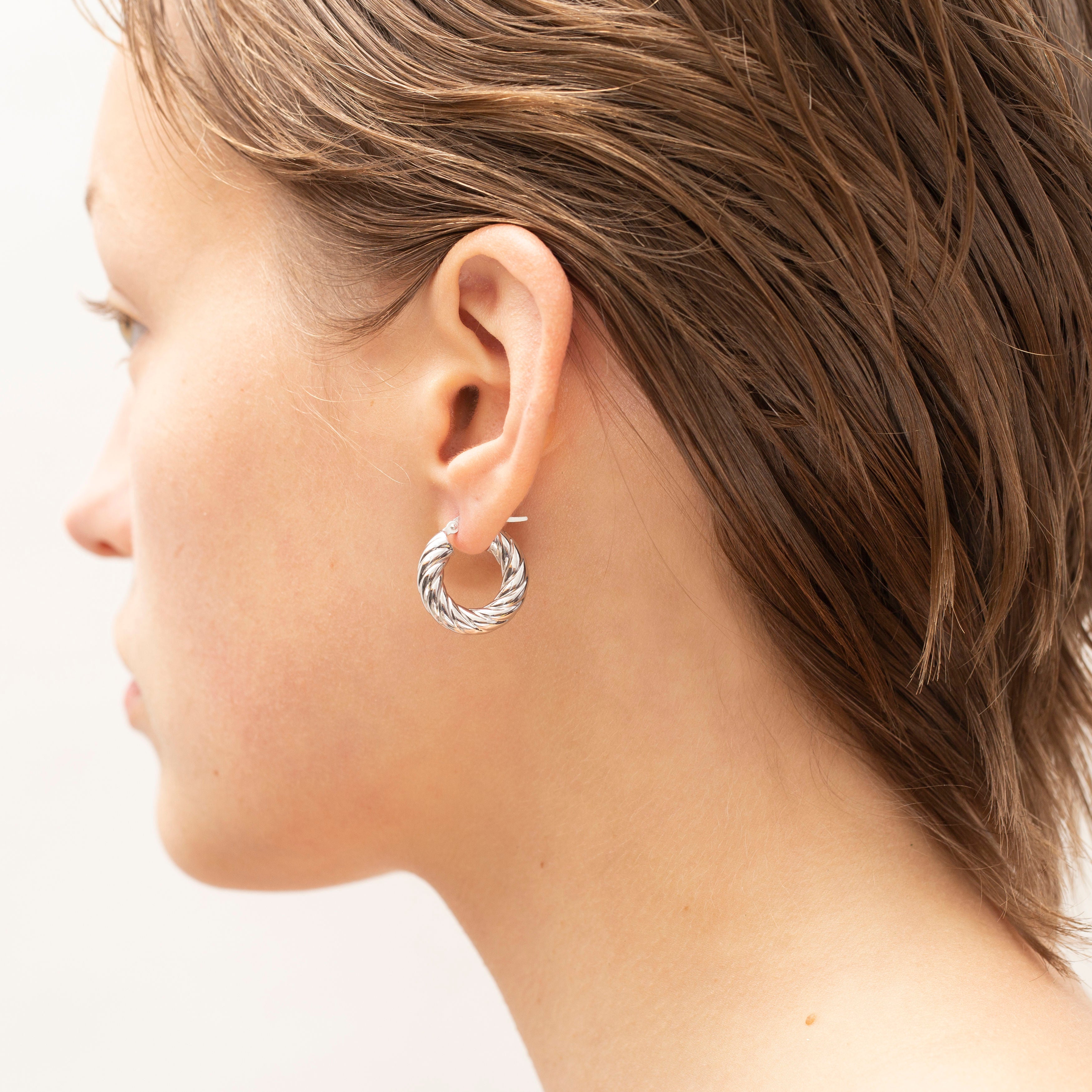 14K White Gold Small Chunky Twist Hoops