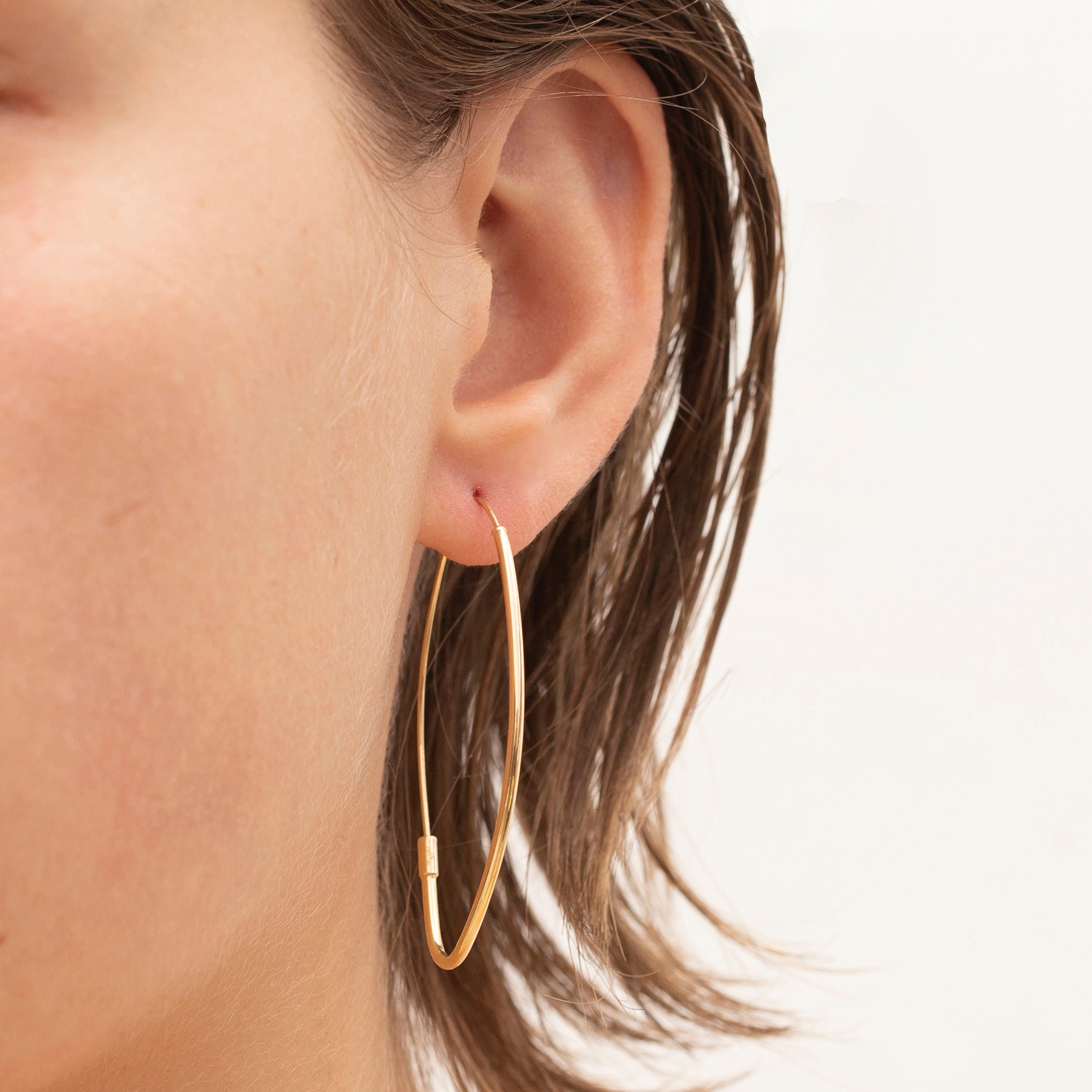 14K Gold Marquise Hoop Earrings