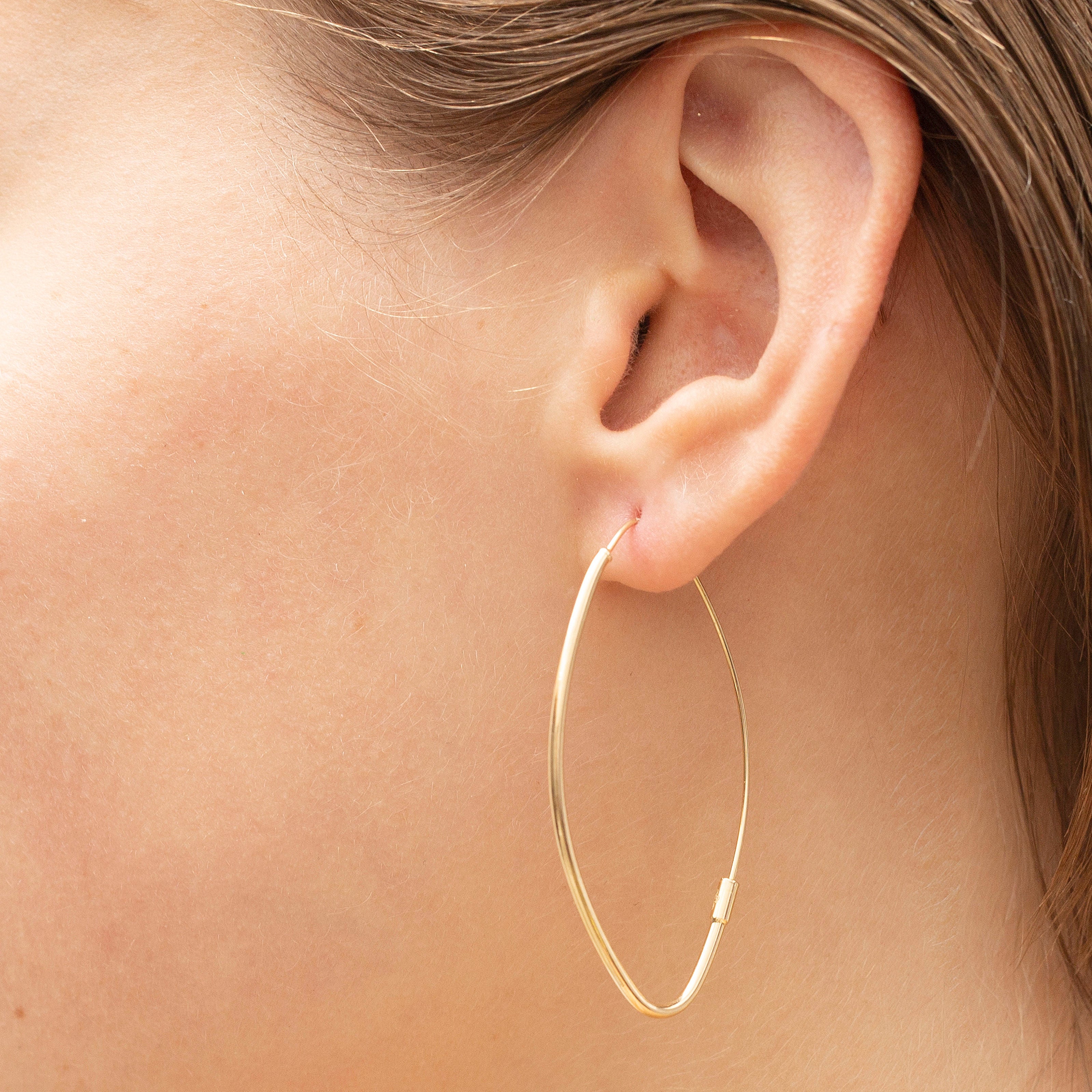 14K Gold Marquise Hoop Earrings