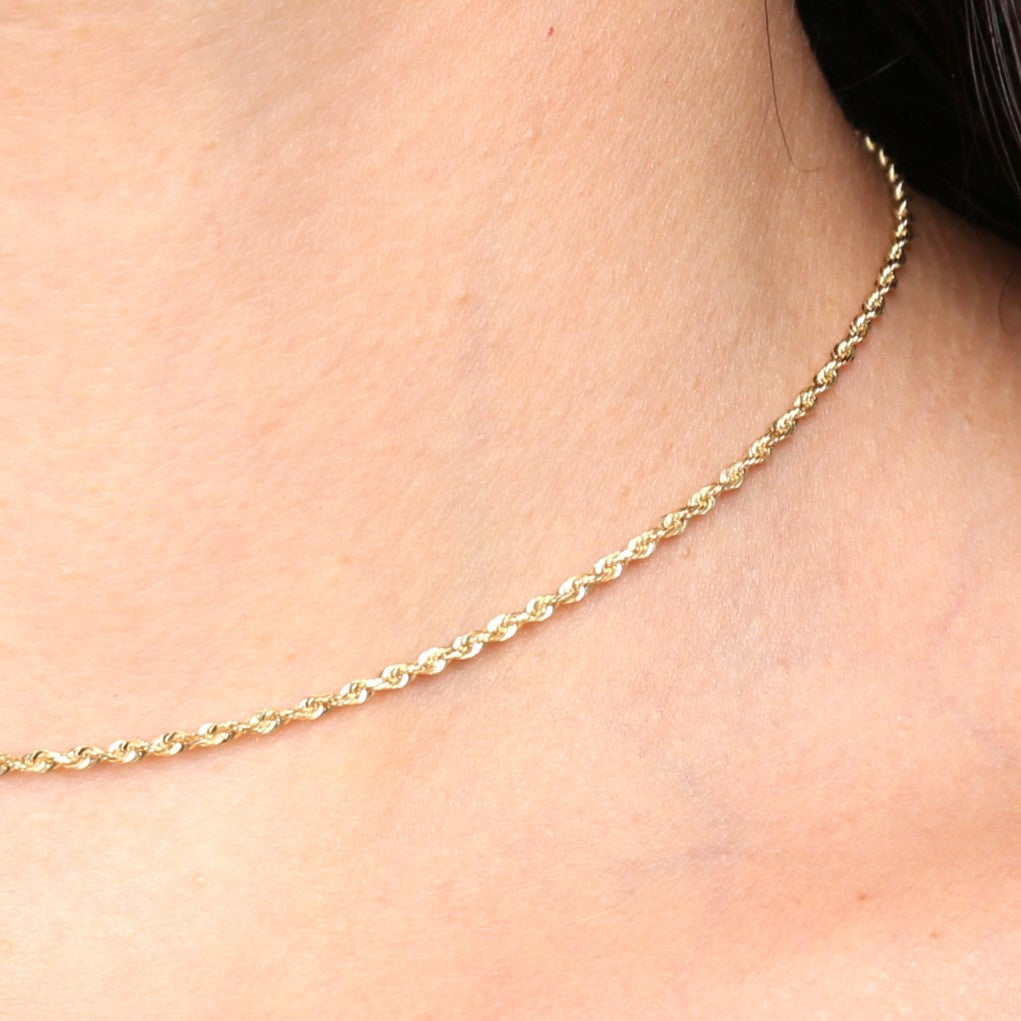14K Solid Gold Rope Choker Necklace Chain Women