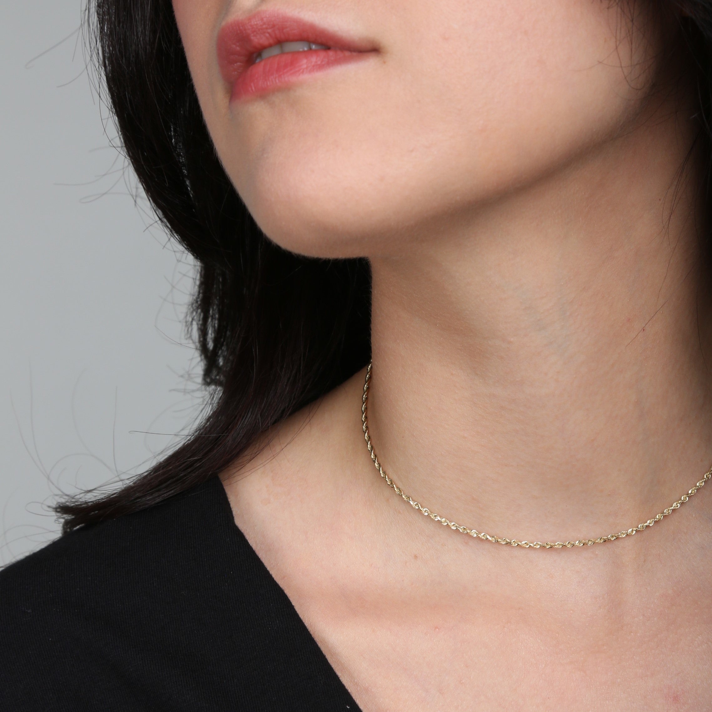 14K Solid Gold Rope Choker Necklace Chain Women
