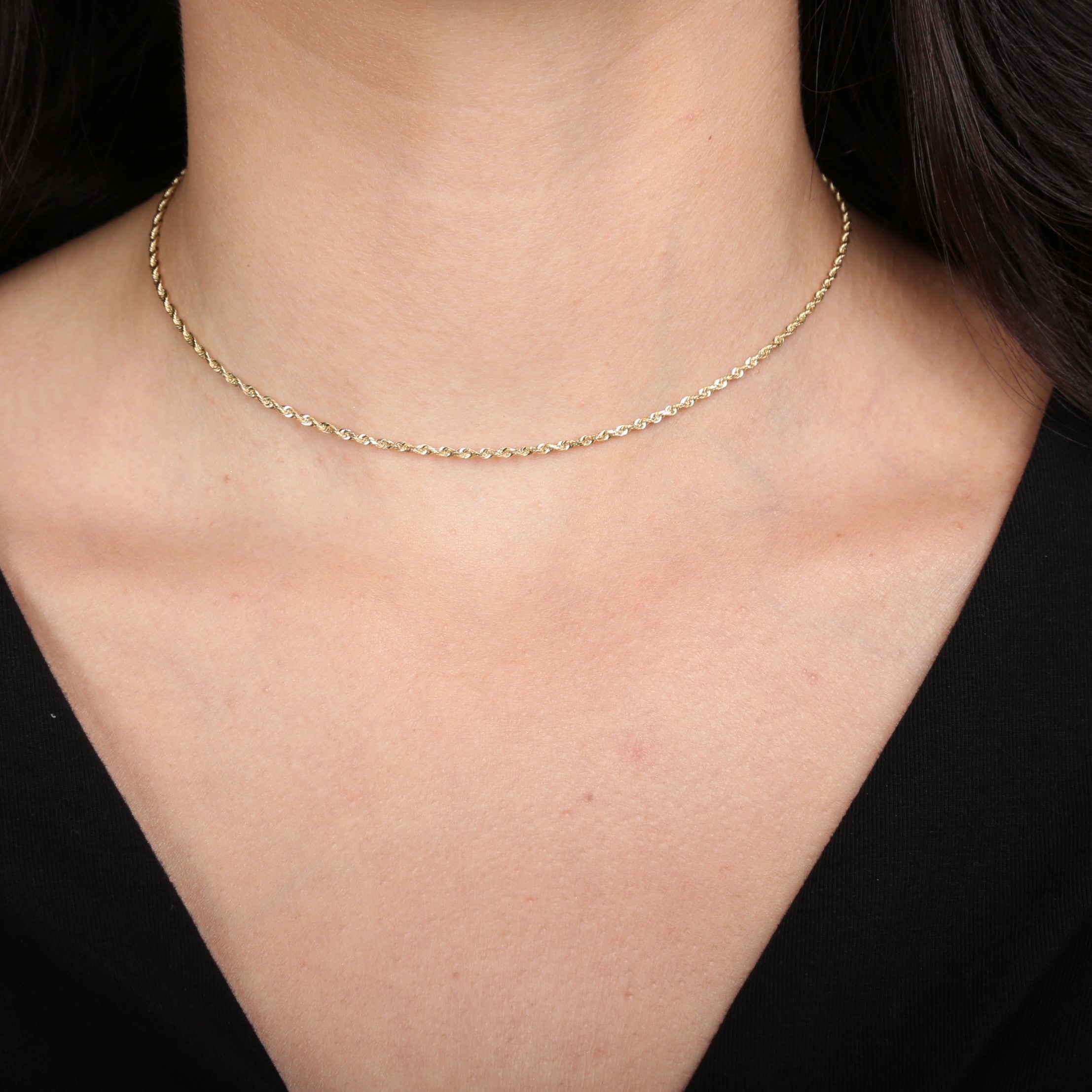 14K Solid Gold Rope Choker Necklace Chain Women