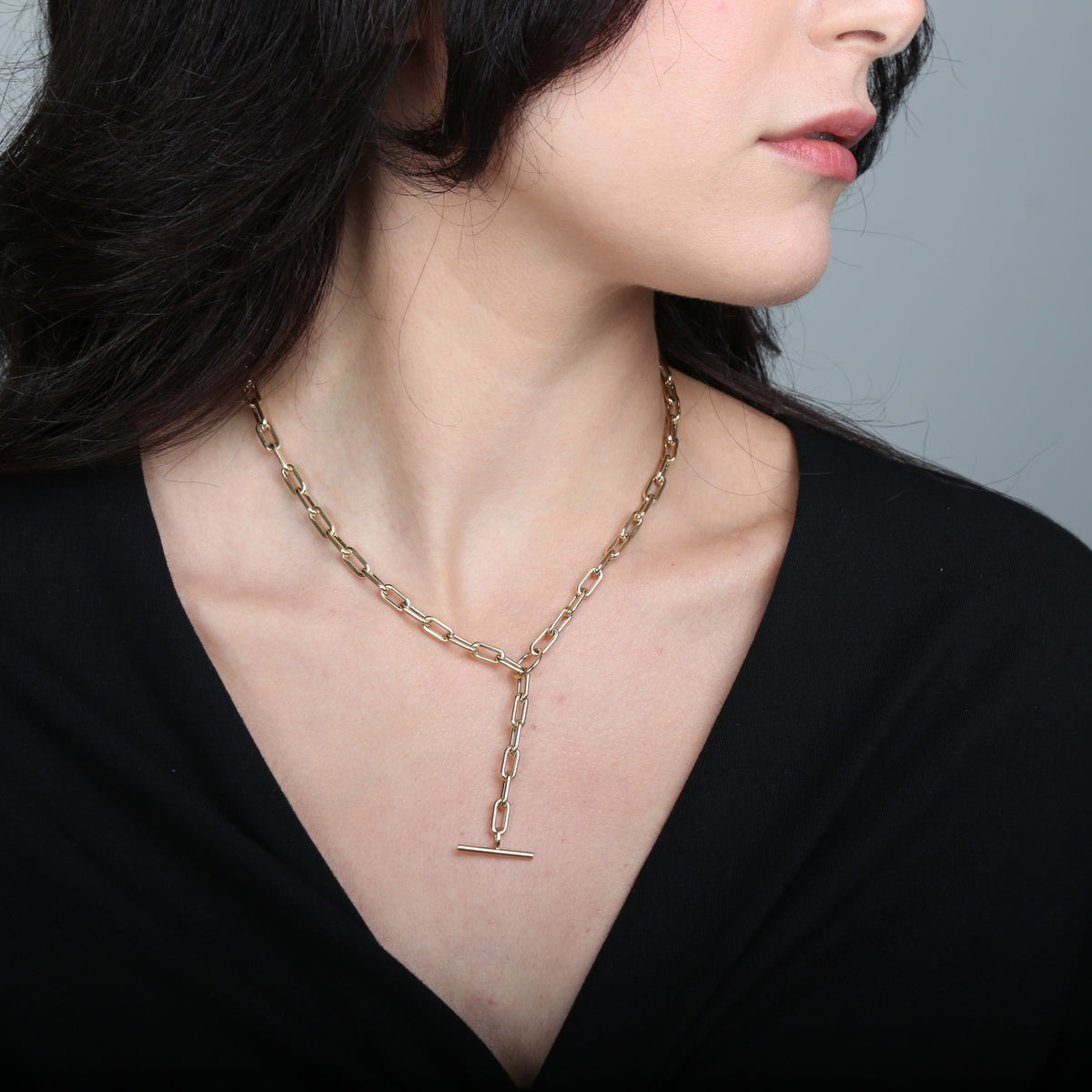 14K Gold Toggle Paperclip Necklace Women