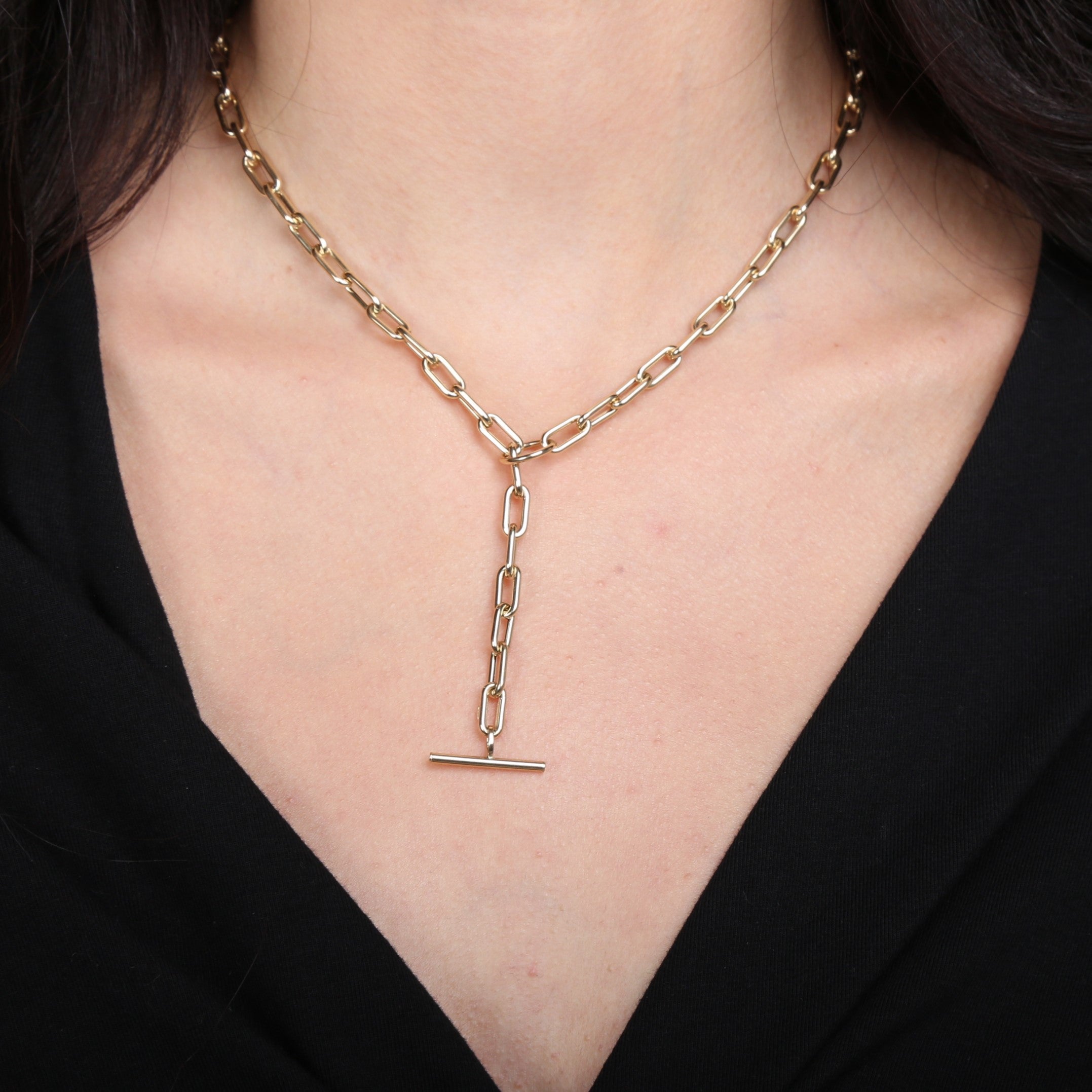 14K Gold Toggle Paperclip Necklace Women
