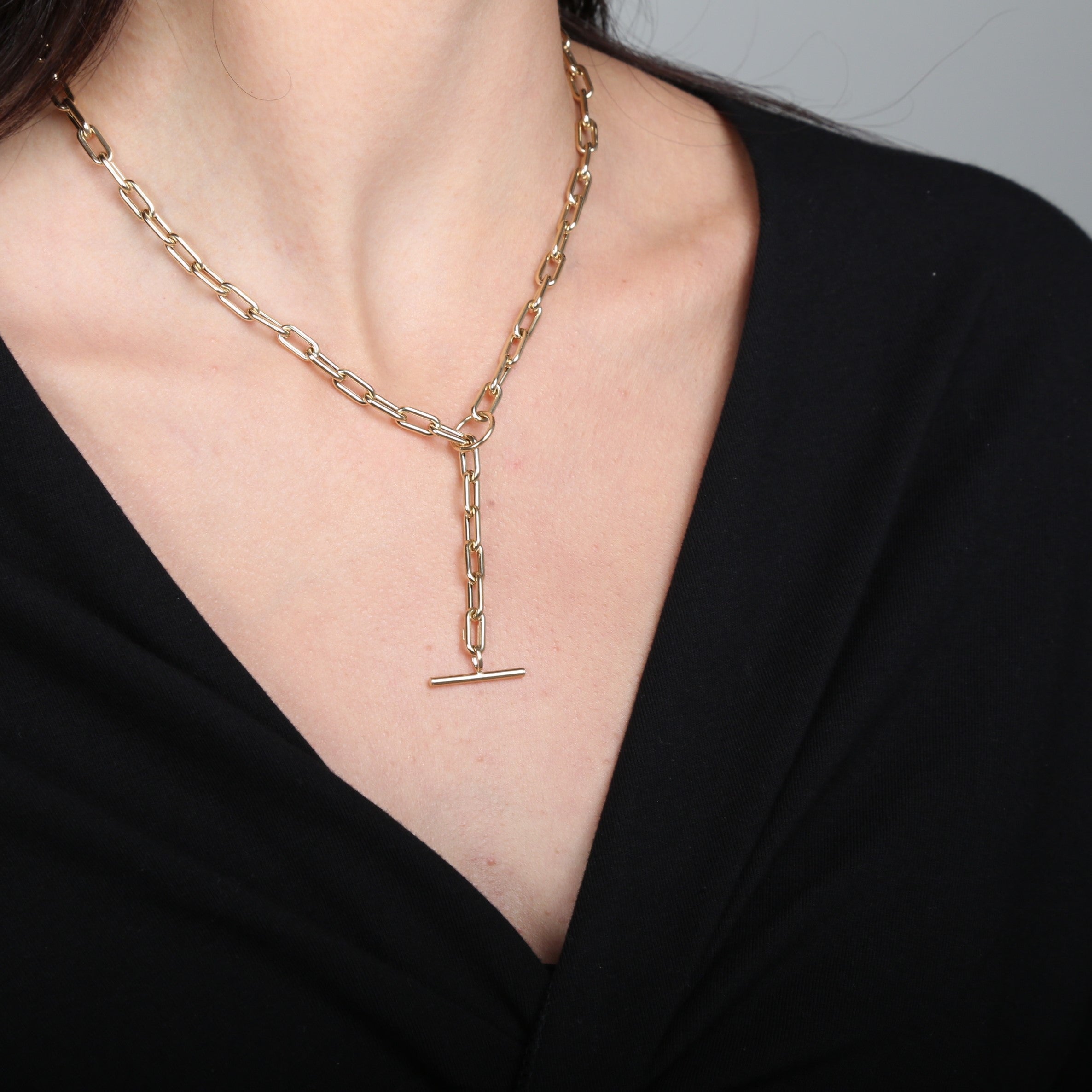 14K Gold Toggle Paperclip Necklace Women