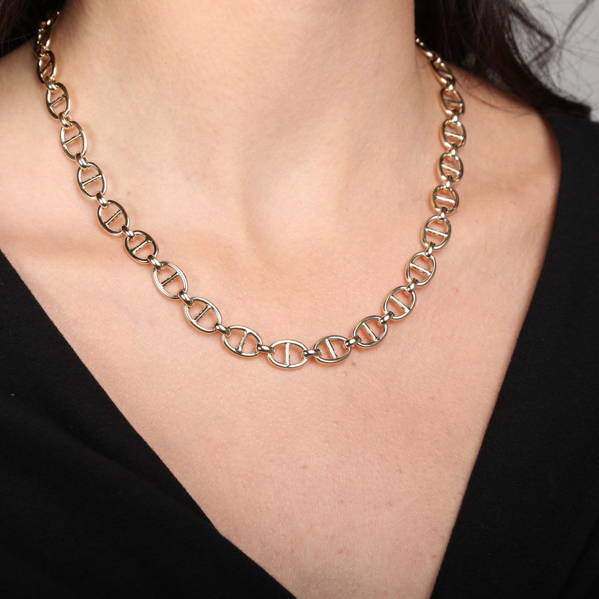 14K Gold Bold Puffed Mariner Necklace