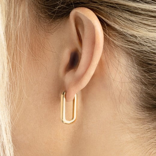 14K Gold Oblong Rectangle Hoops