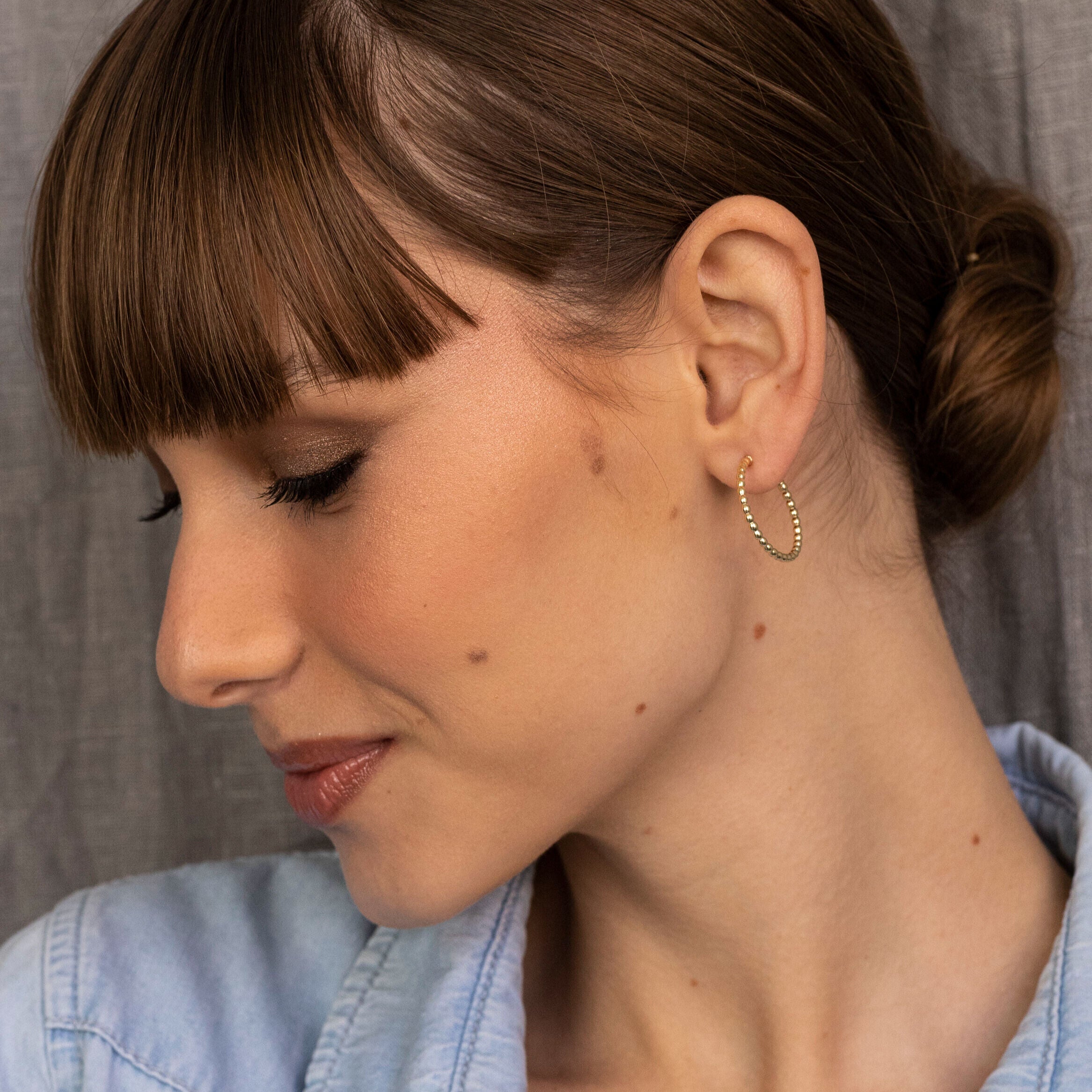 14K Gold Beaded Hoops