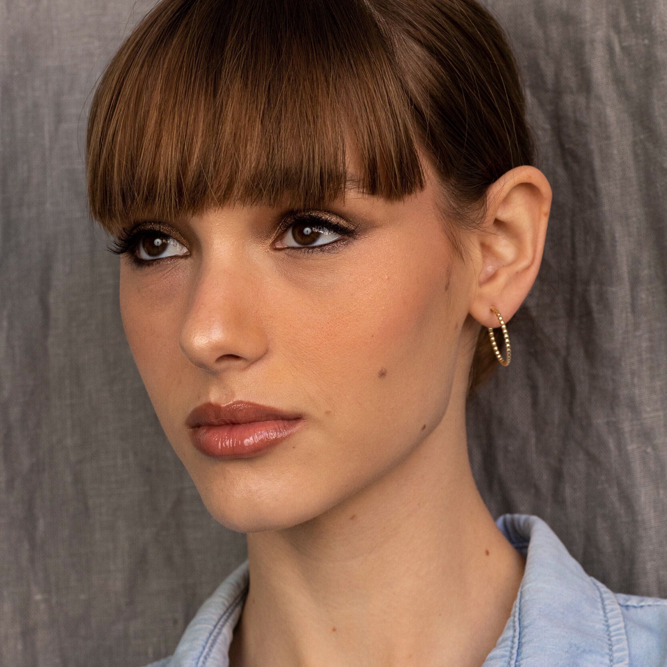 14K Gold Beaded C Hoops