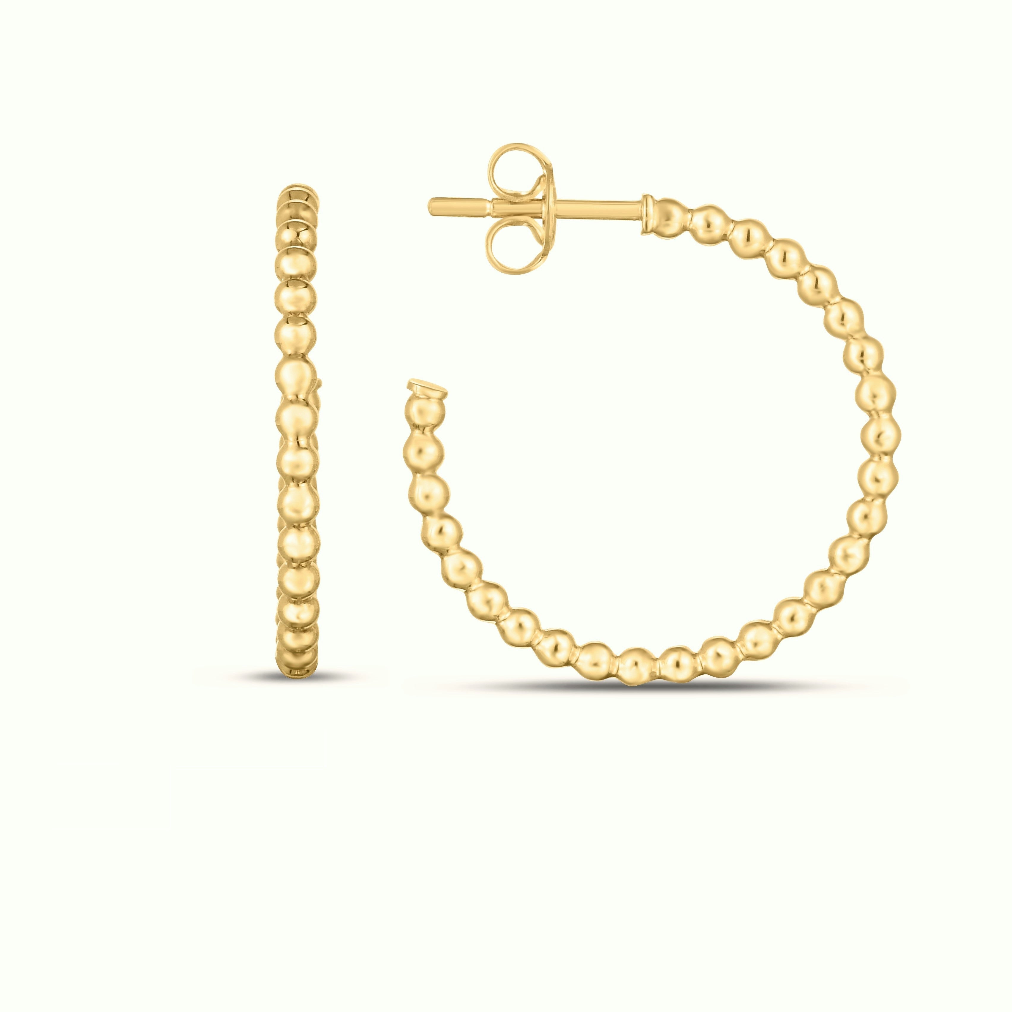14K Gold Beaded Hoops