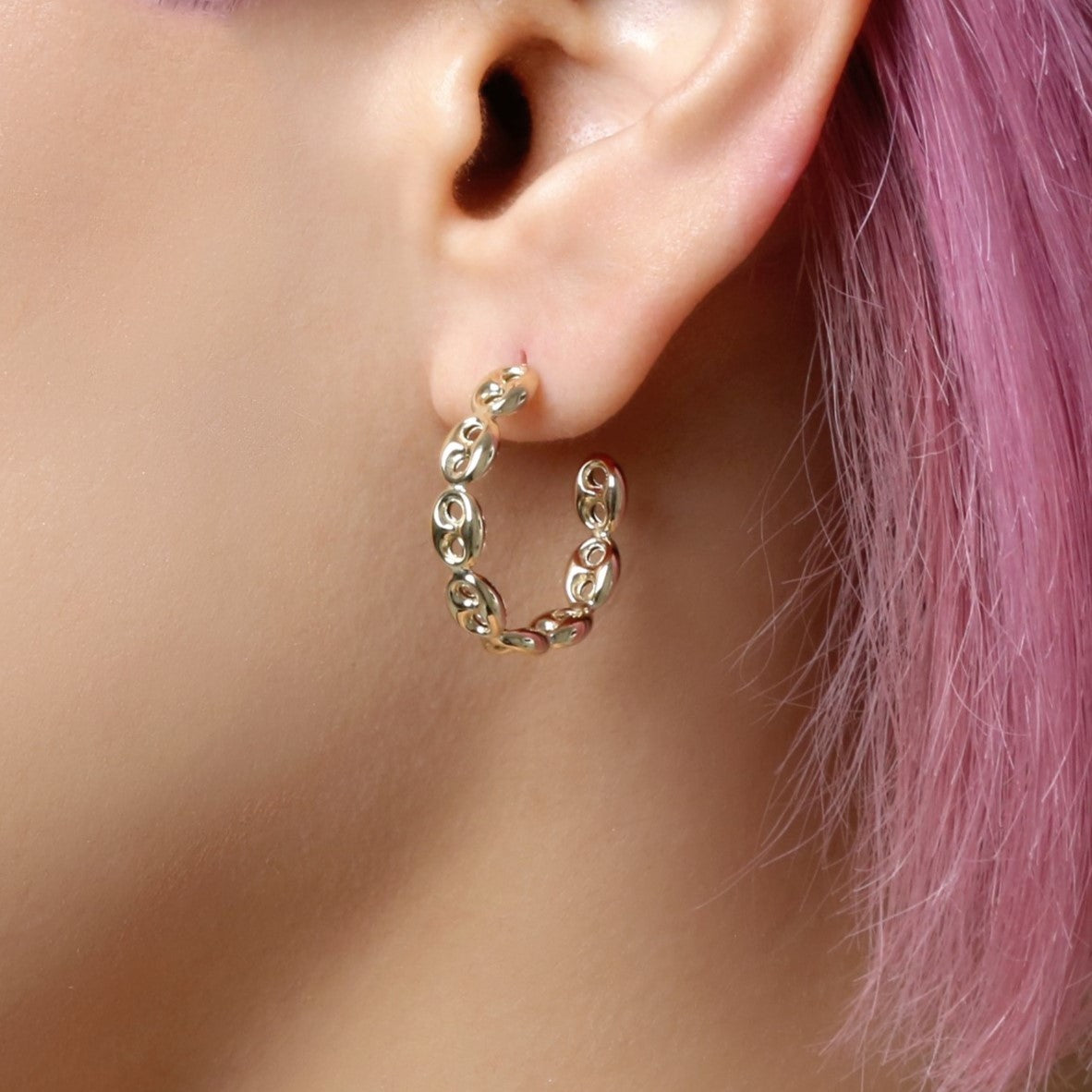 14K Gold Puffed Mariner Hoop Earrings