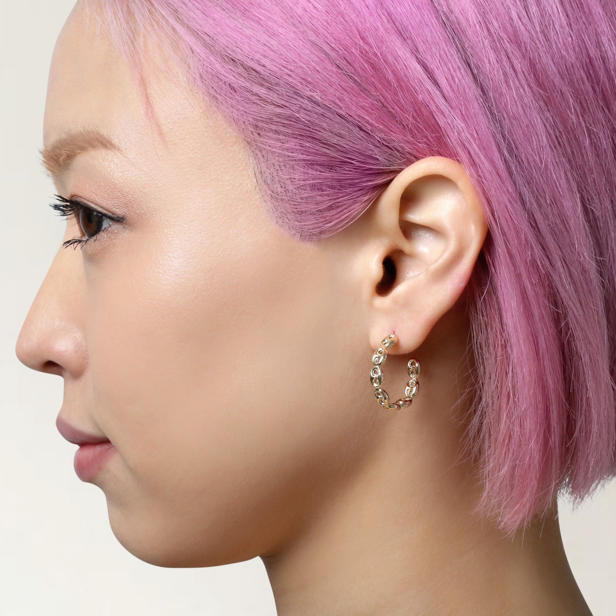 14K Gold Puffed Mariner Hoop Earrings