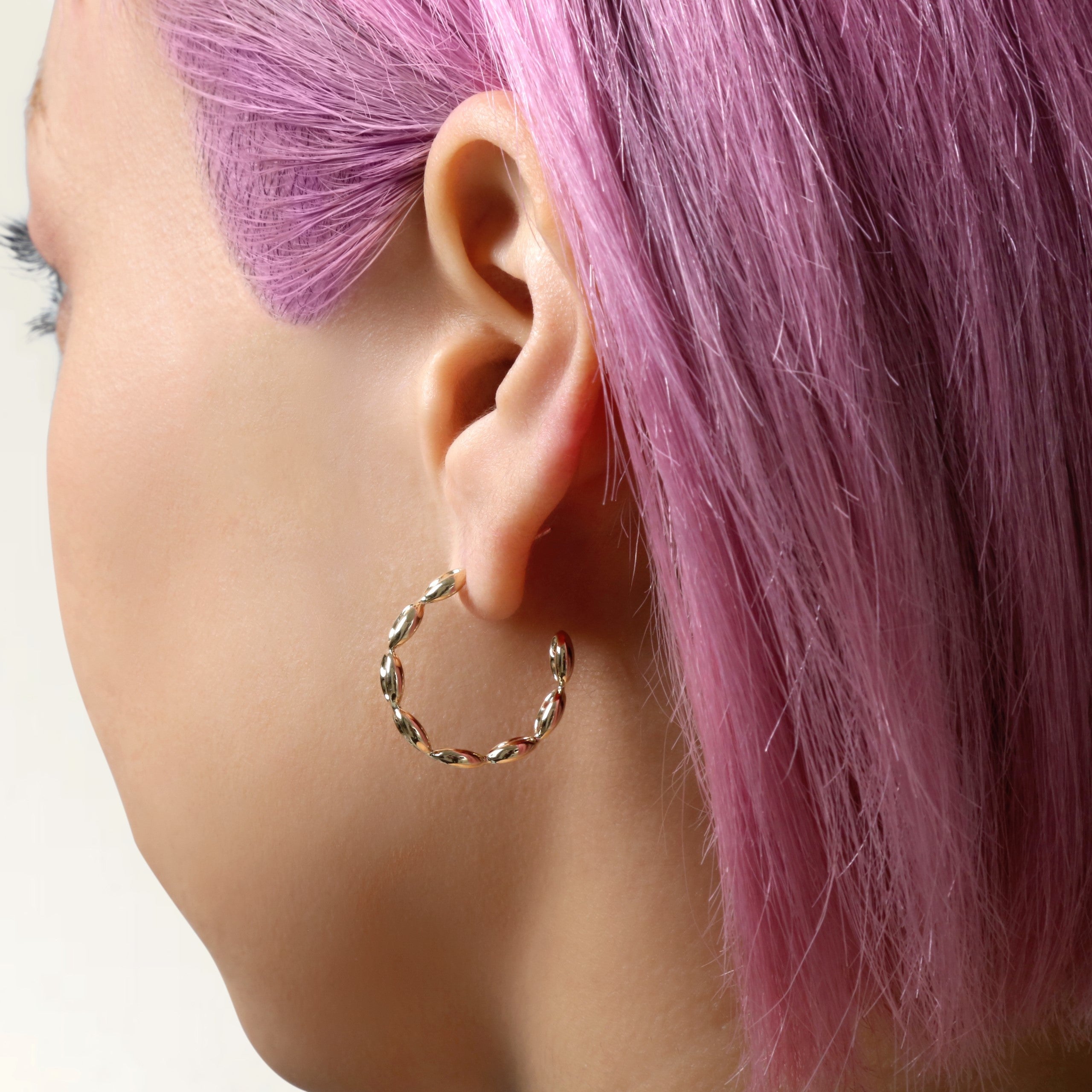 14K Gold Puffed Mariner Hoop Earrings