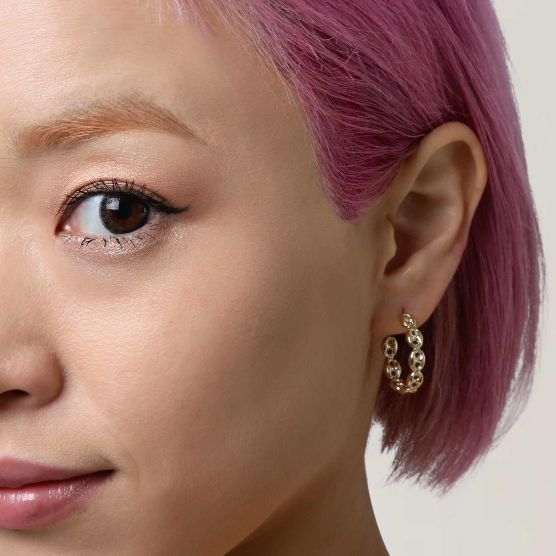 14K Gold Puffed Mariner Hoop Earrings