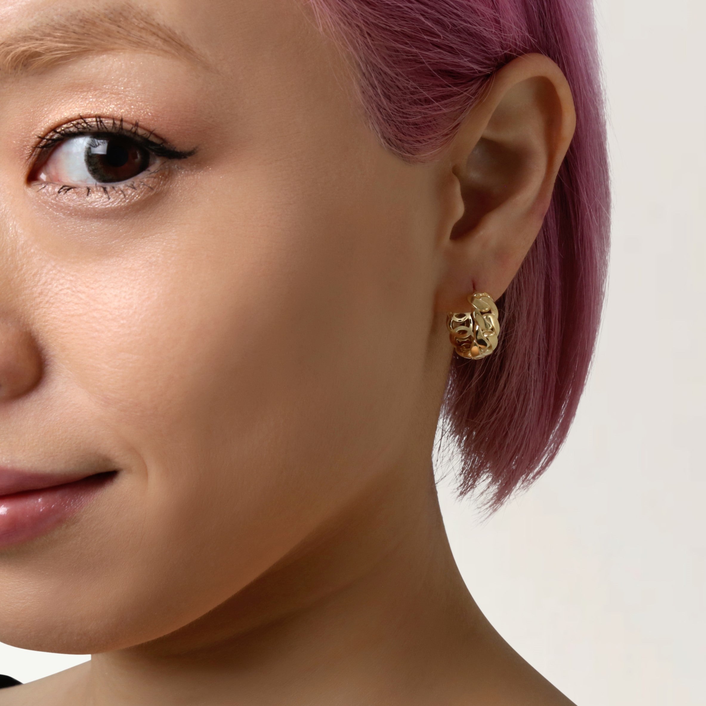 14K Gold Chunky Curb C Hoops