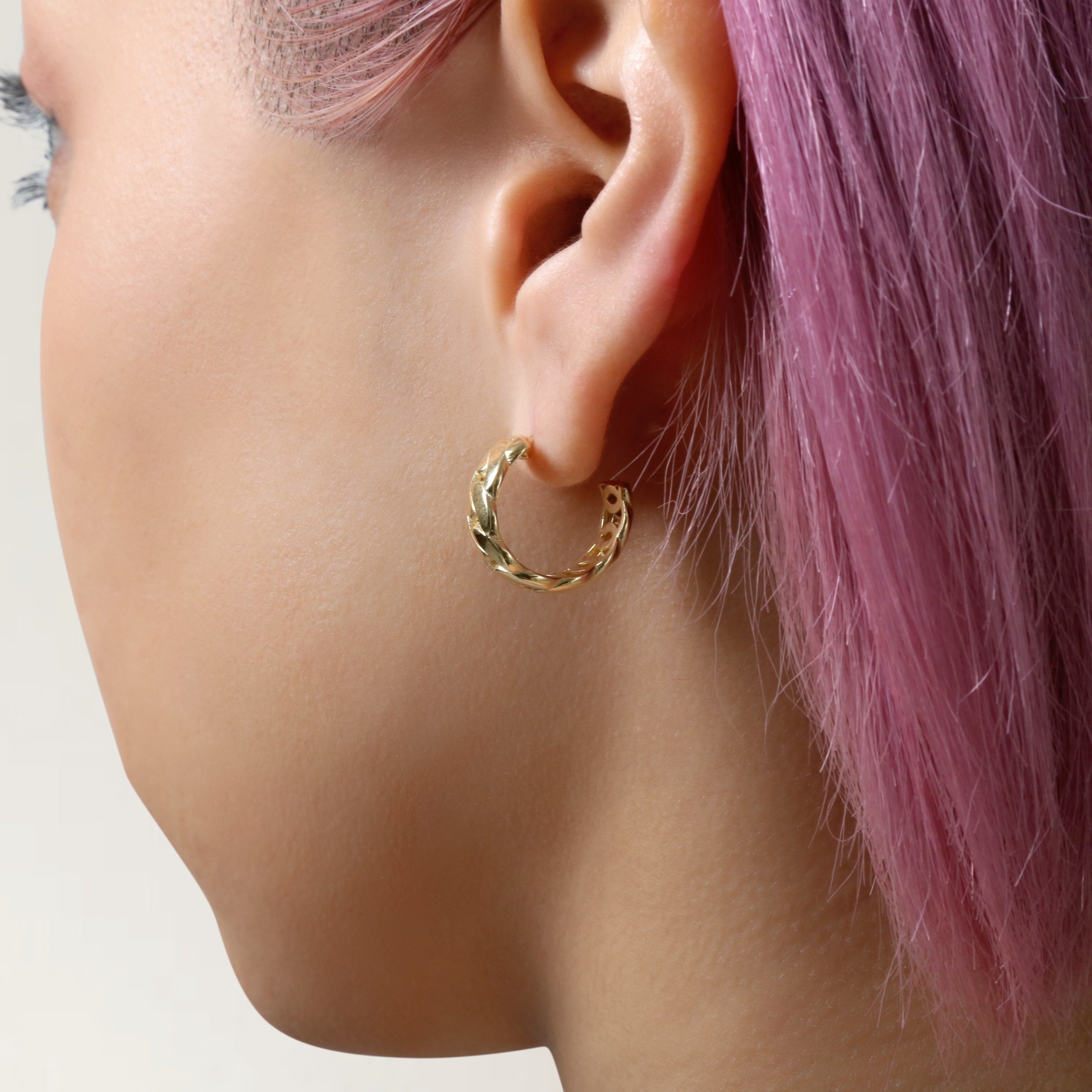 14K Gold Chunky Curb C Hoops
