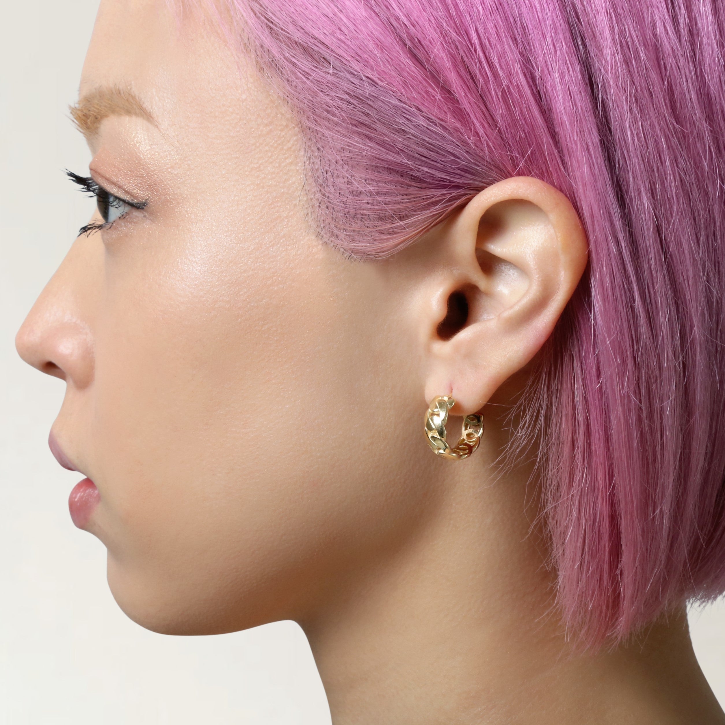 14K Gold Chunky Curb C Hoops