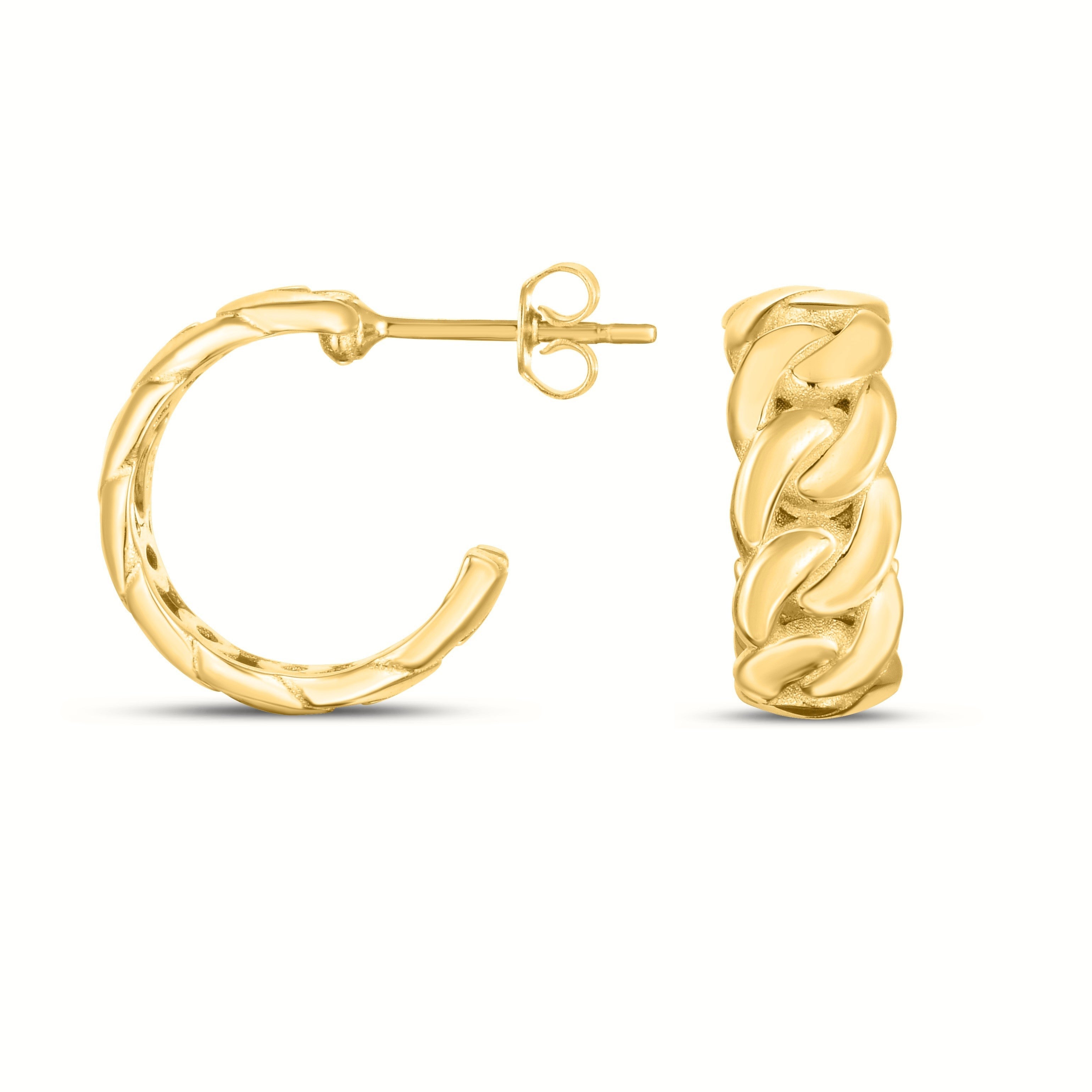 14K Gold Chunky Curb C Hoops