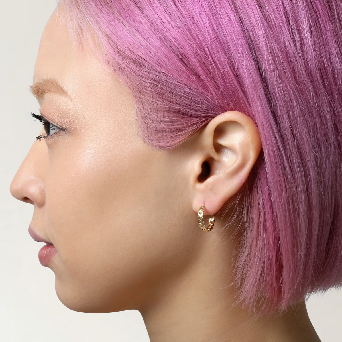 14K Yellow Gold Curb Design C-Hoop Earrings