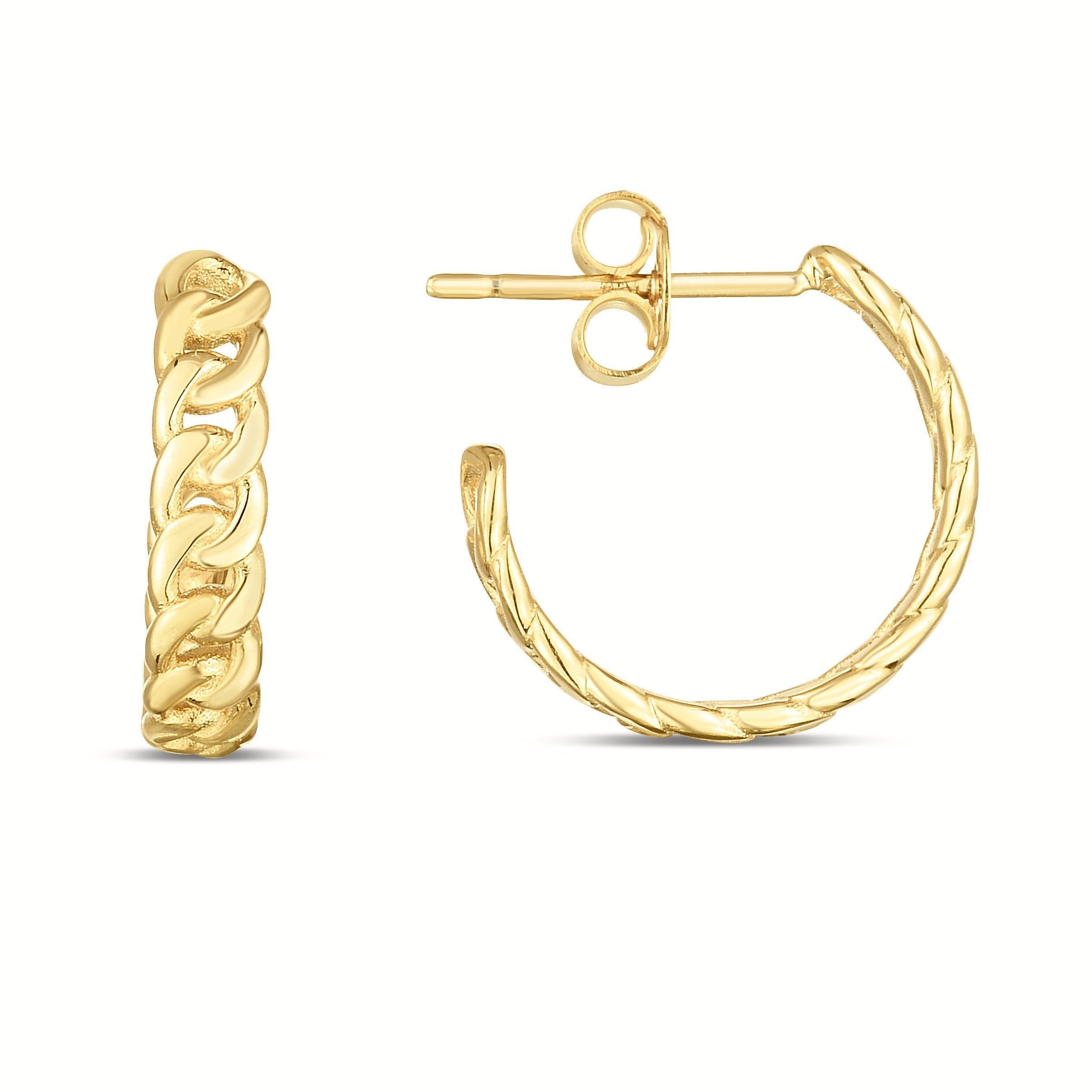14K Yellow Gold Curb Design C-Hoop Earrings