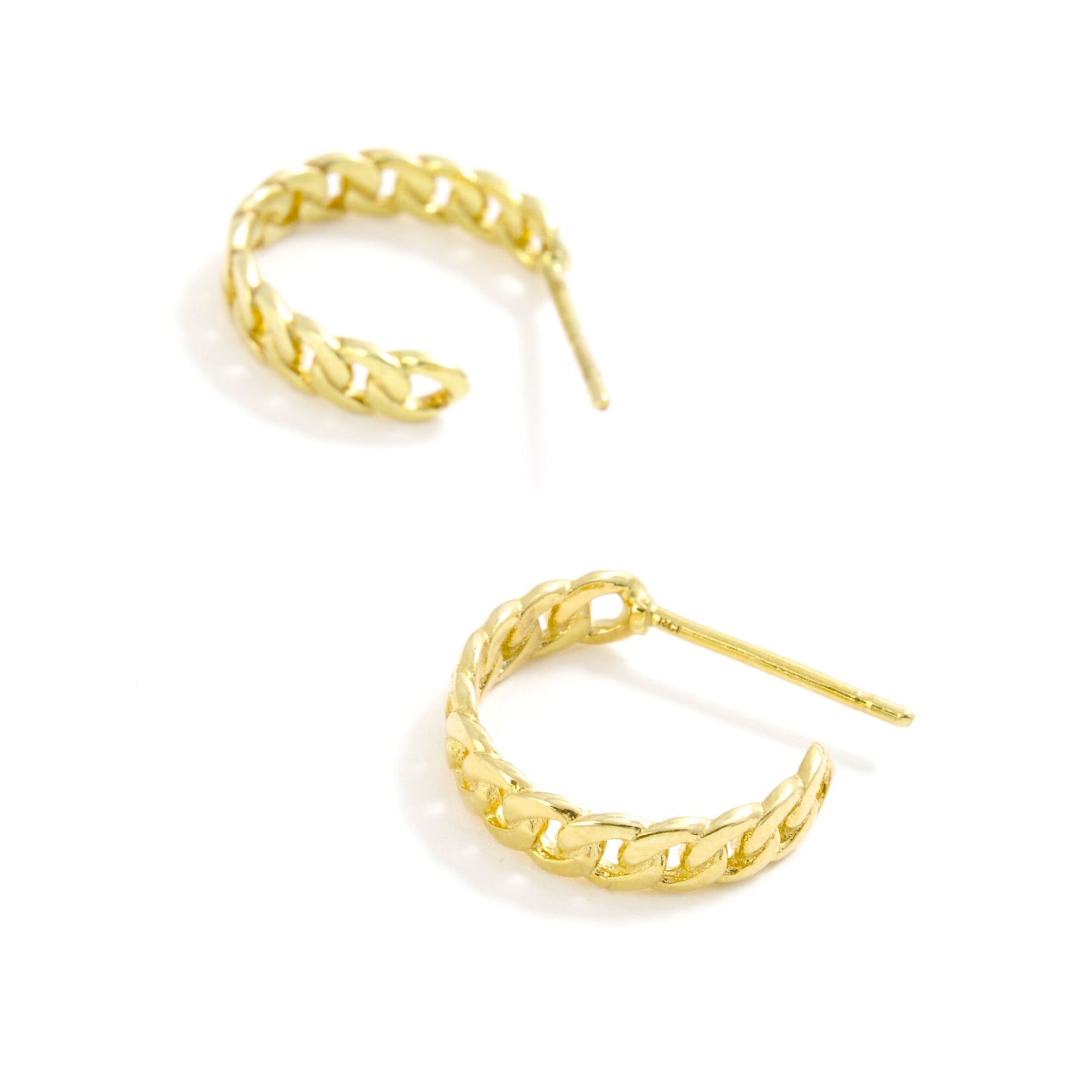 14K Yellow Gold Curb Design C-Hoop Earrings