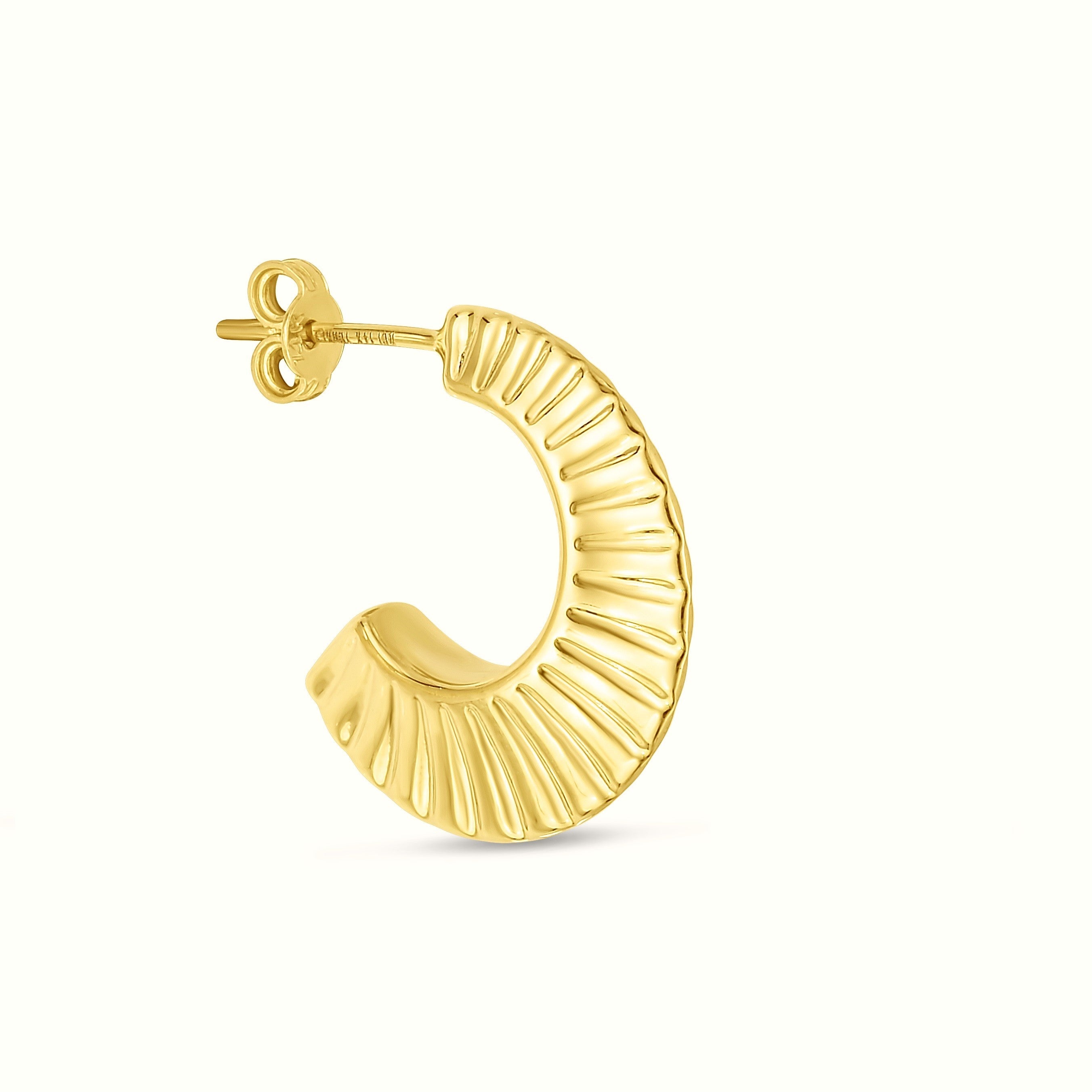 14K Gold Scalloped Half Hoops
