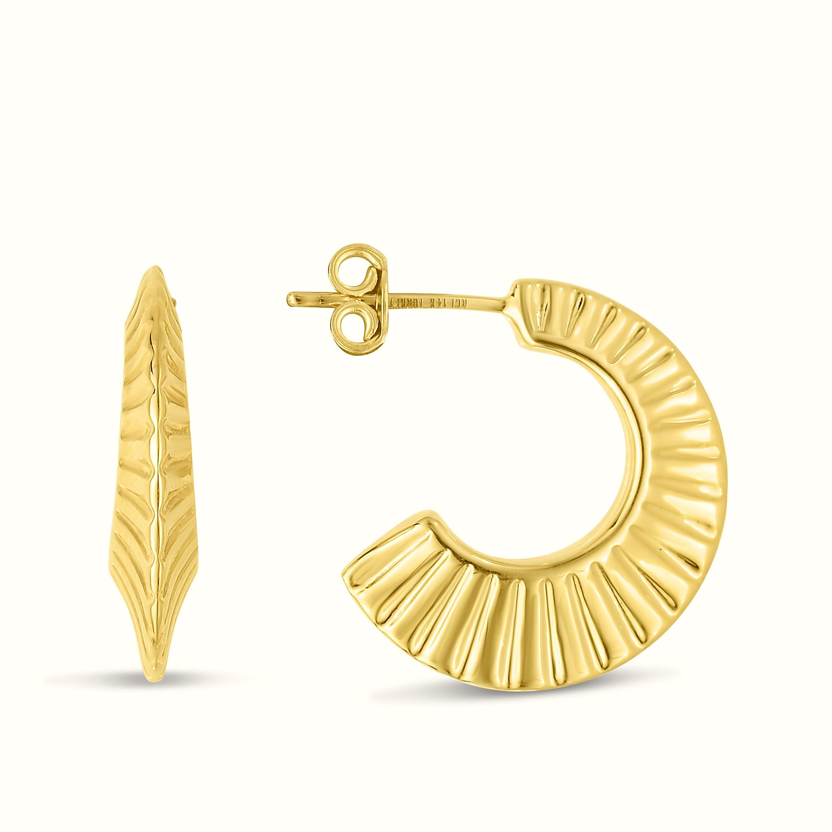 14K Gold Scalloped Half Hoops