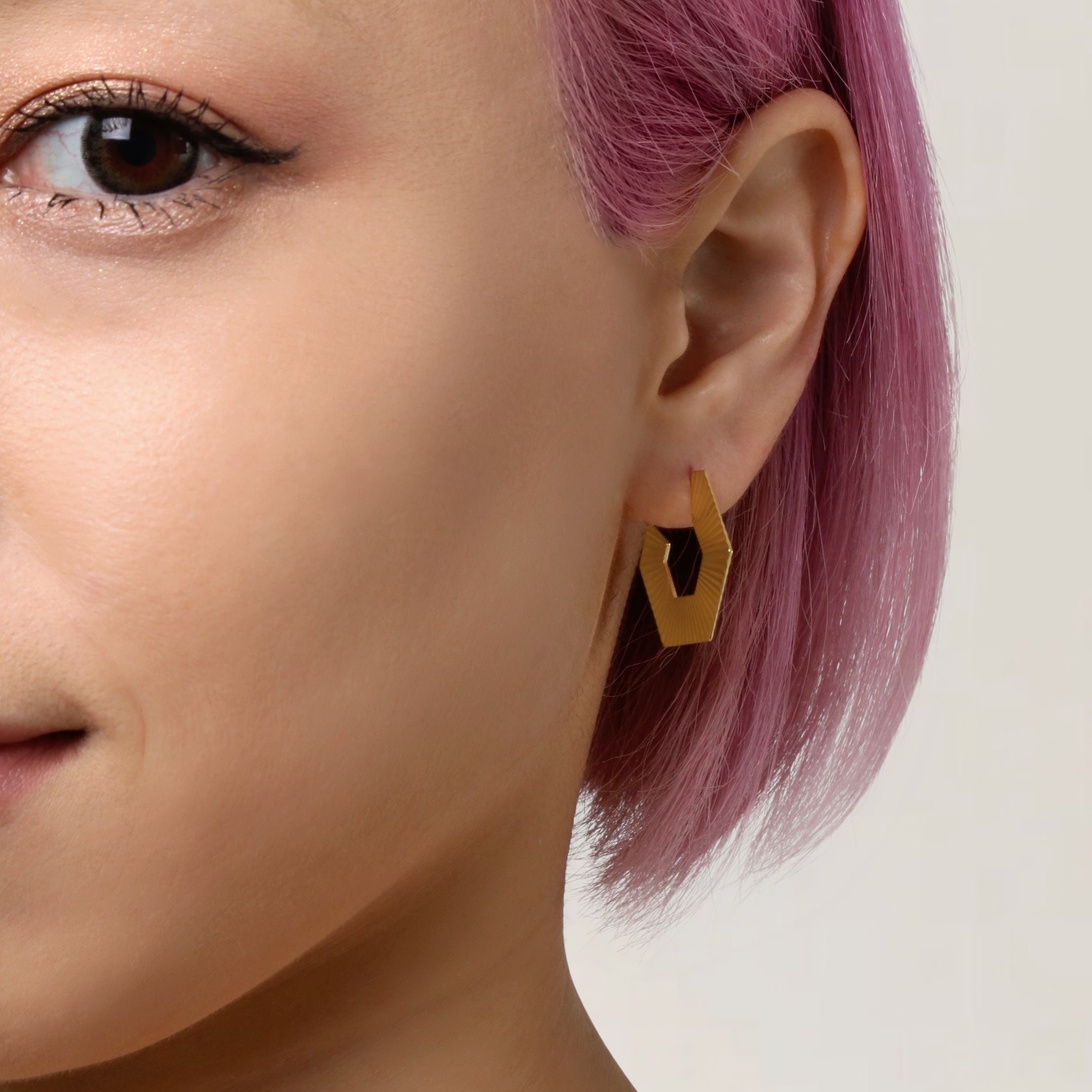 14K Gold Hexagon Post Hoops