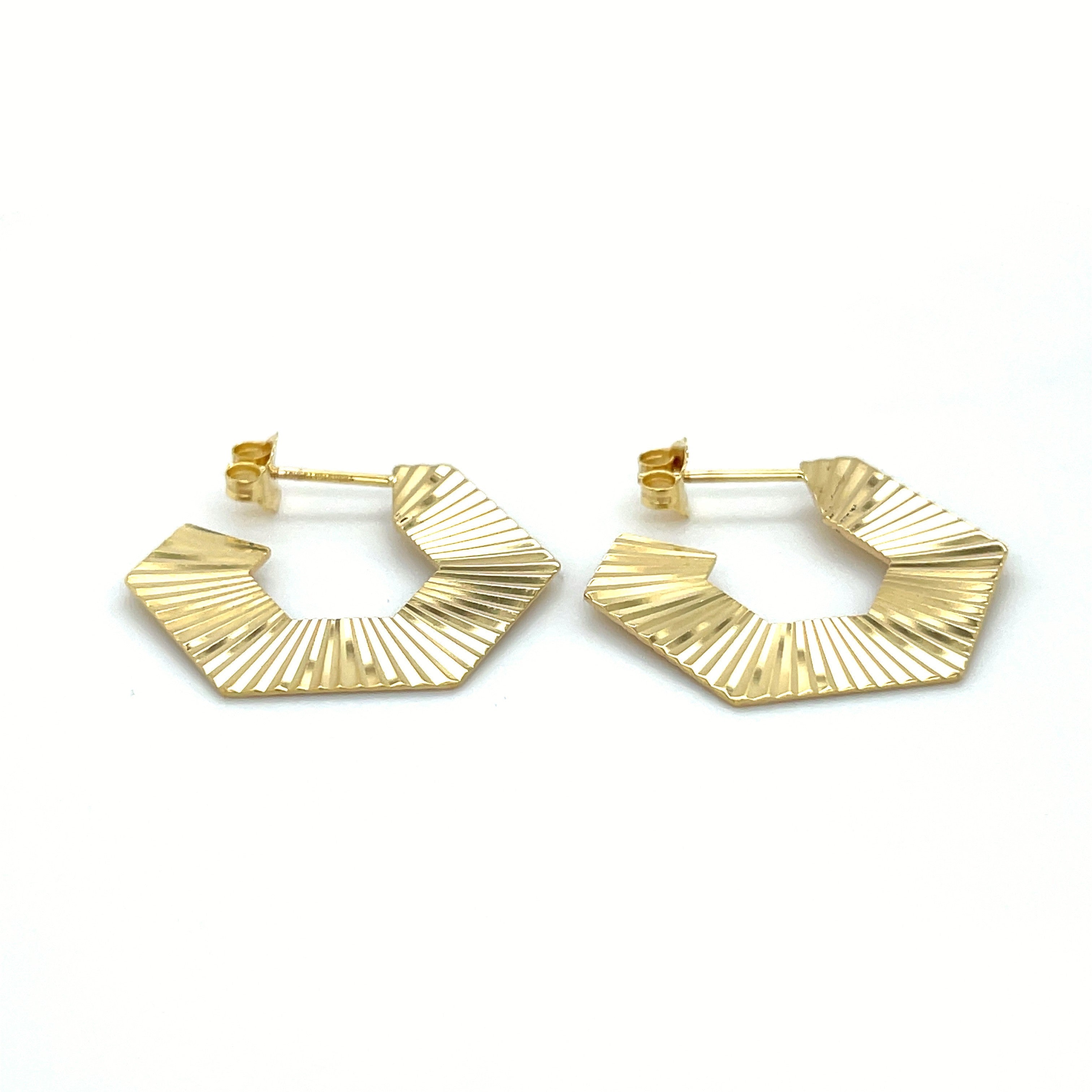 14K Gold Hexagon Post Hoops